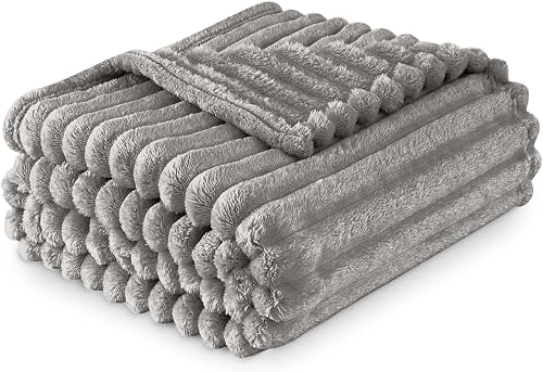 GC GAVENO CAVAILIA Sherpa Fleece Blanket Throw, Thermal Warm & Cosy Fluffy Throws For Sofa Large Bed Couch, Thick Blanket Ribbed Fur Throw 150 x 200 Cm, Grey