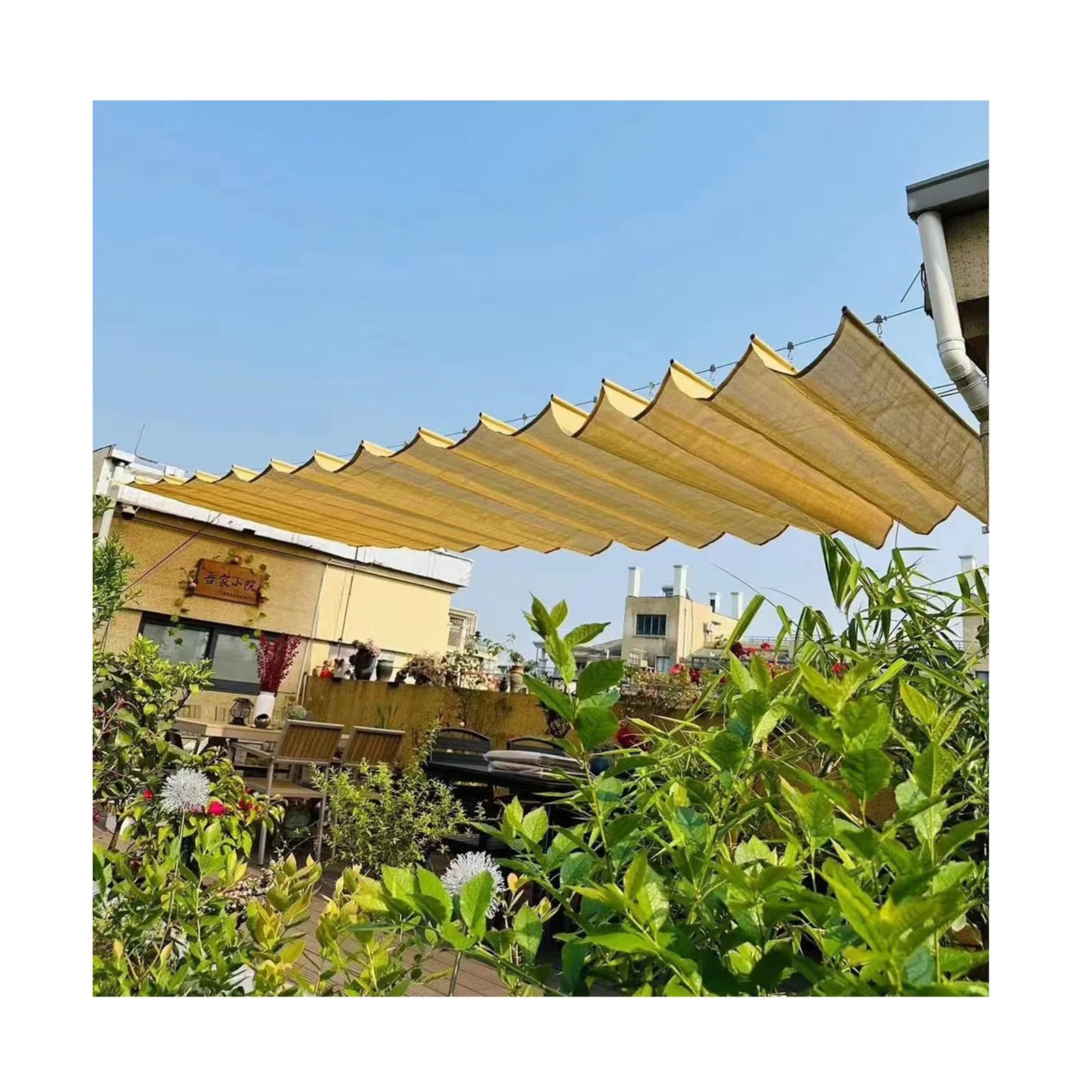 Odporny na promieniowanie UV wodoodporny żagiel przeciwsłoneczny na patio, 90% blokada UV tkanina HDPE zawiera zestaw prowadnic przesuwnych, idealny do pergoli, 6 m x 1 m, zadaszenie zewnętrzne