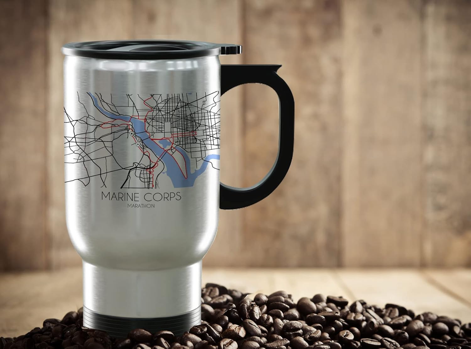 Marine Corps Trail Stainless Steel Tumbler 14oz Travel Mug w/Handle & Lid, Gifts for Dads Marathon Trail Souvenir, Best Gift for Dad Tall Coffee Mugs w/Handle Large Cup for Men