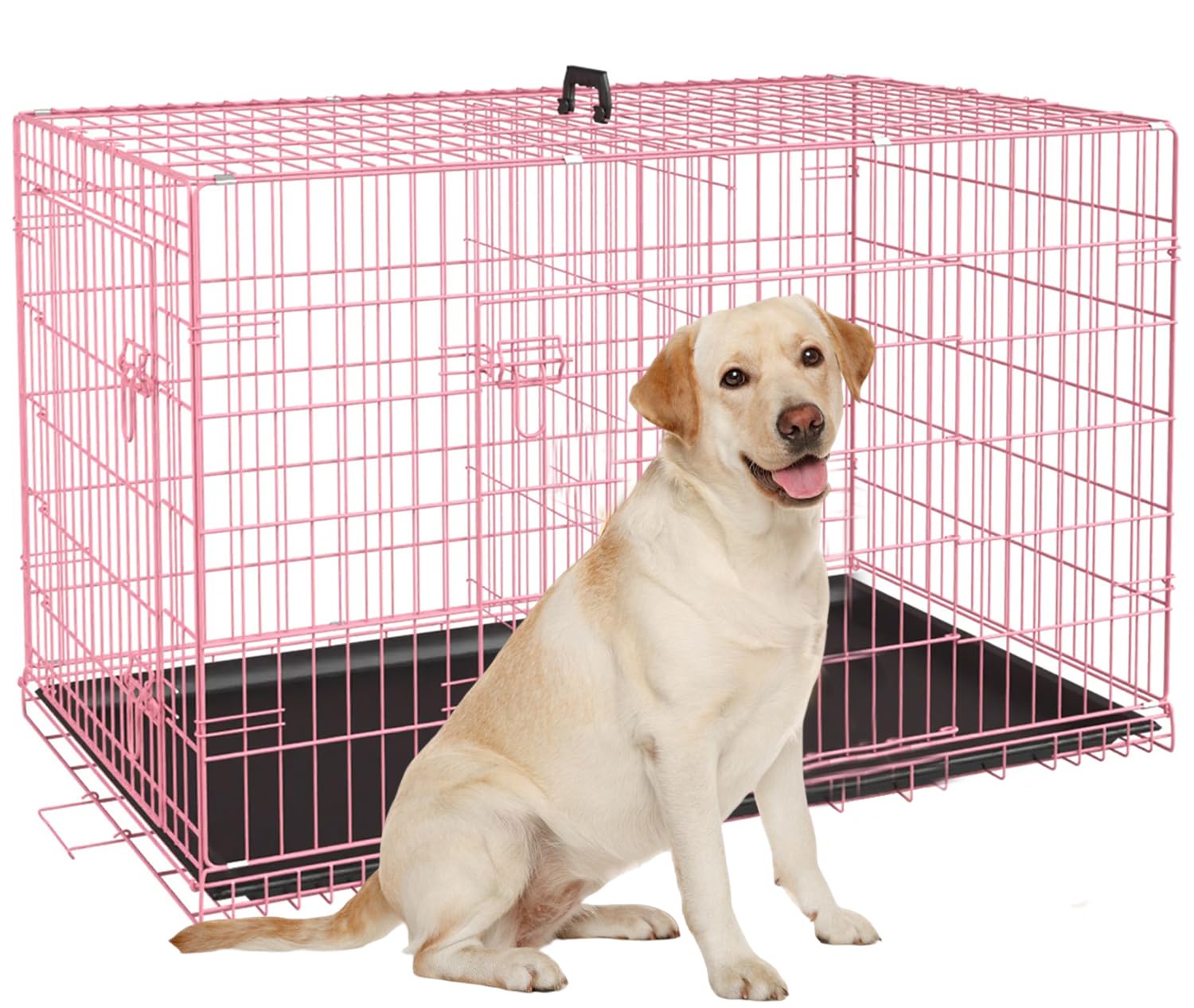 36 Inch Large Dog Crate, Heavy Duty Dog Crates for Large Dogs, Metal Wire Folding Dog Cage with Removable Trays, Locks, Double-Door, Divider Panel,
