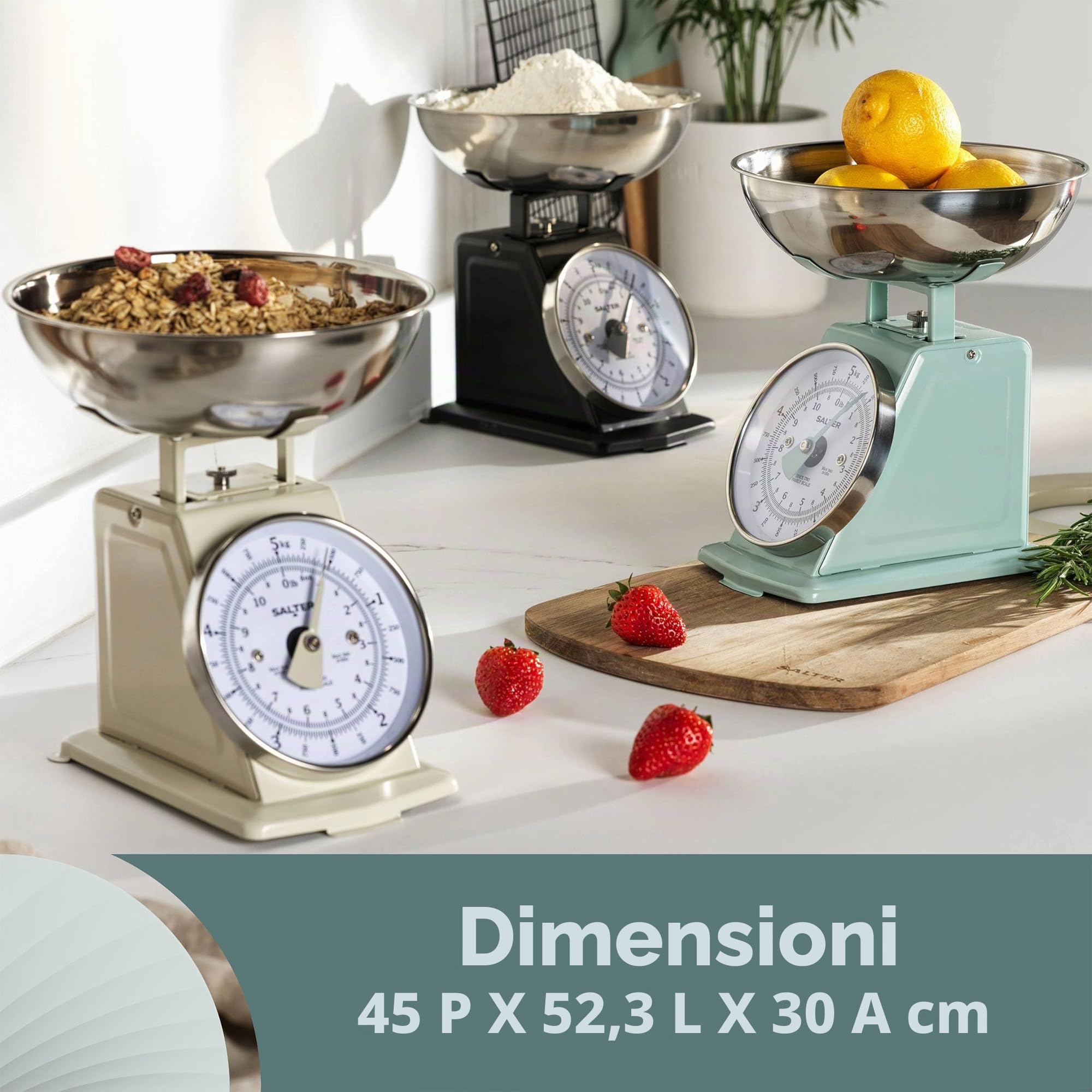 Salter Bilancia da cucina meccanica 5 kg ciotola lavabile in lavastoviglie 1 litro 22 cm sage