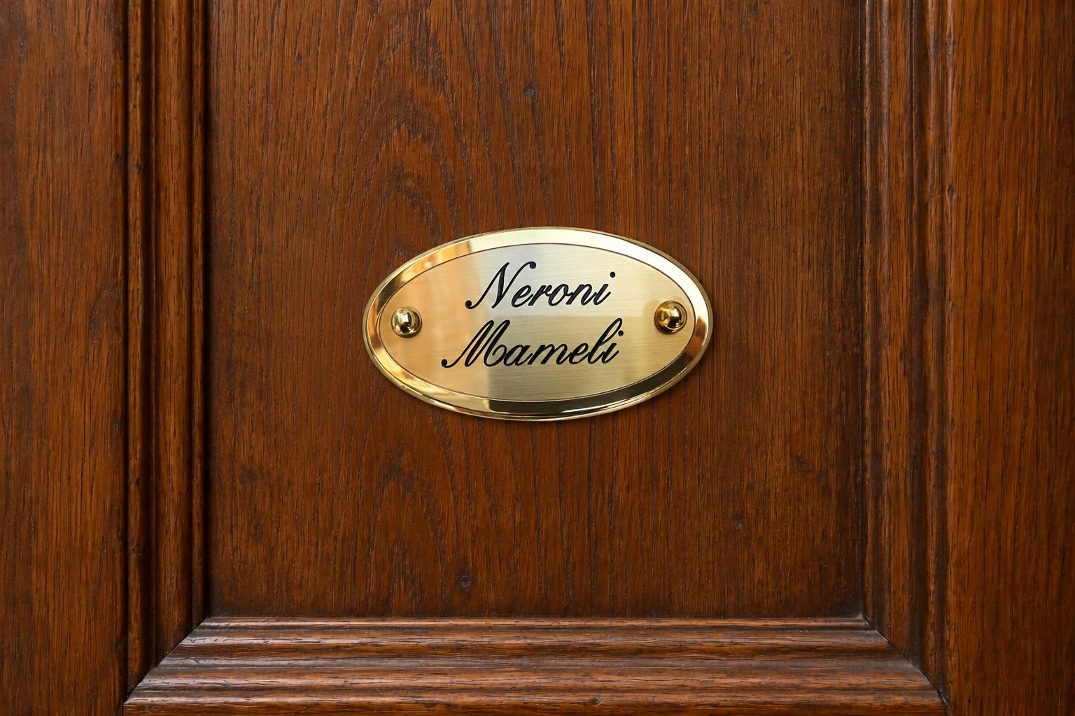 Targa Porta Ingresso Personalizzabile con Nomi, in Ottone Ovale Finitura Lucida/Satinata Incisa extra lusso per Esterno, Casa e Azienda - Made in Italy