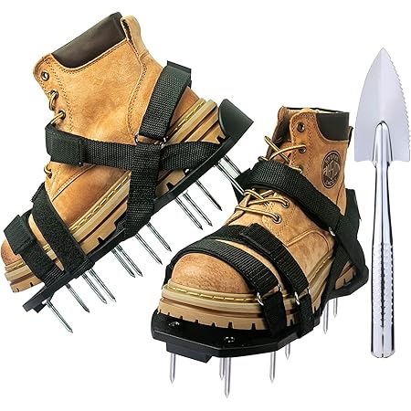 Twomissone Lawn Aerator Shoes With Hook & Loop Straps Heavy Duty Spiked Aerating