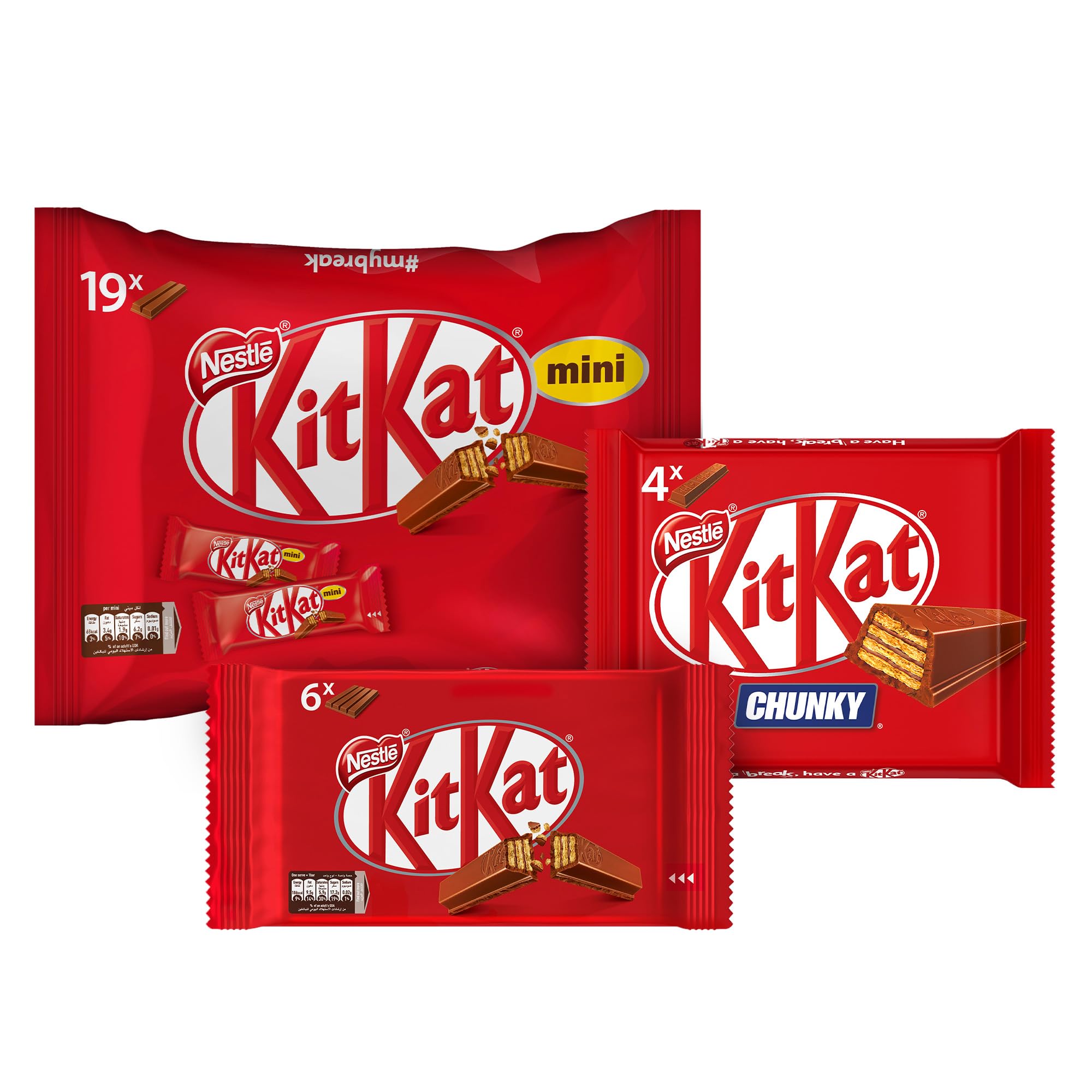 Nestle 2 Finger Mini Milk Chocolate Wafers + KitKat Chunky Chocolate + Kitkat 4 Finger Milk Chocolate Wafer Bar