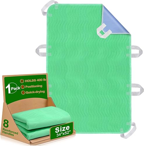Positioning Bed Pad with Handles - Quick Drying Bed Pads with 8 Reinforced Handles, Washable Waterproof Reusable Pads for Elderly, Bedridden, Turning, Lifting, Transferring 34" × 52"