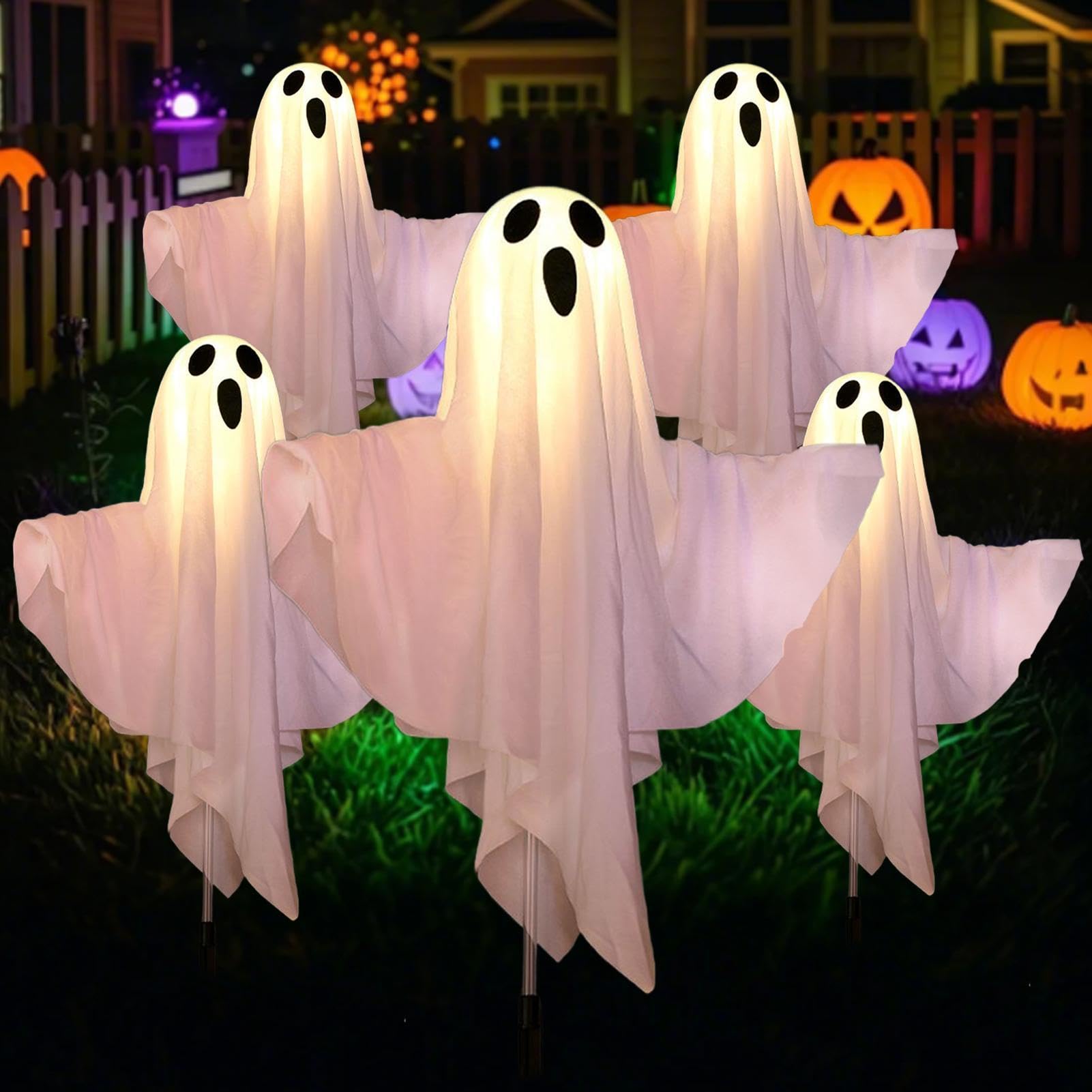 da Percorso Esterno | Addobbi paurosi e spaventosi per feste | Decorazioni fantasma illuminabili a energia solare | per giardino portico patio passerella recinzione feste festività