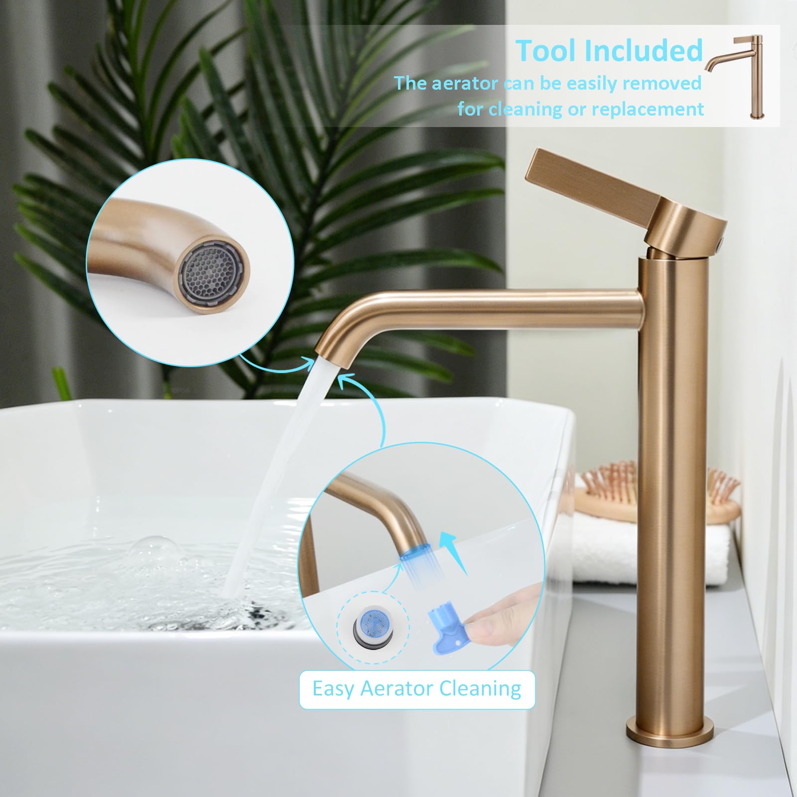 Mitigeur Lavabo Salle de Bain Haut, Robinet Lavabo Vasque à Poser