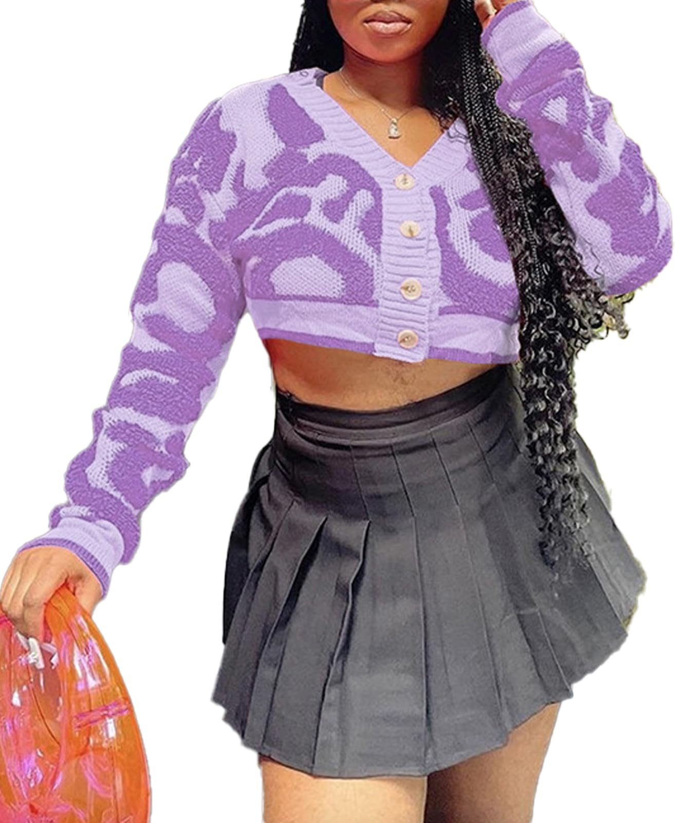 Womens Button Down Cropped Cardigan Y2K Long Sleeve V Neck Open Front Graphic Cardigan Sweaters Streetwear