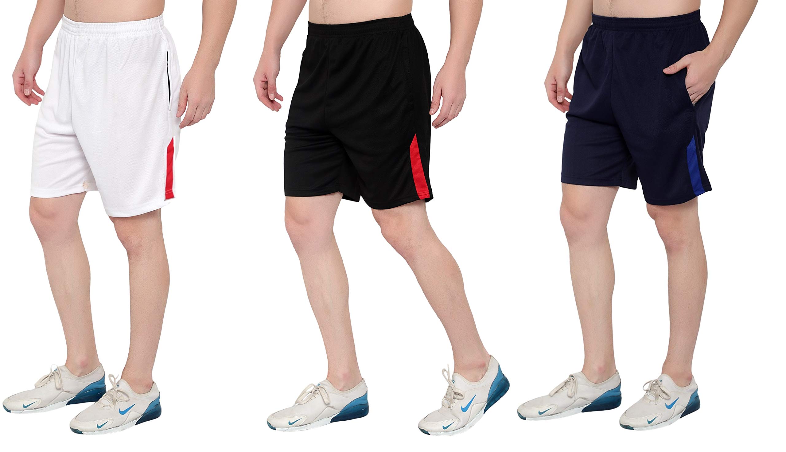 Men's Polycotton Running Sports Gym Shorts Pack of 3 (White, Black, Darkblue, Free Size: 28-34 Inches)-image-47