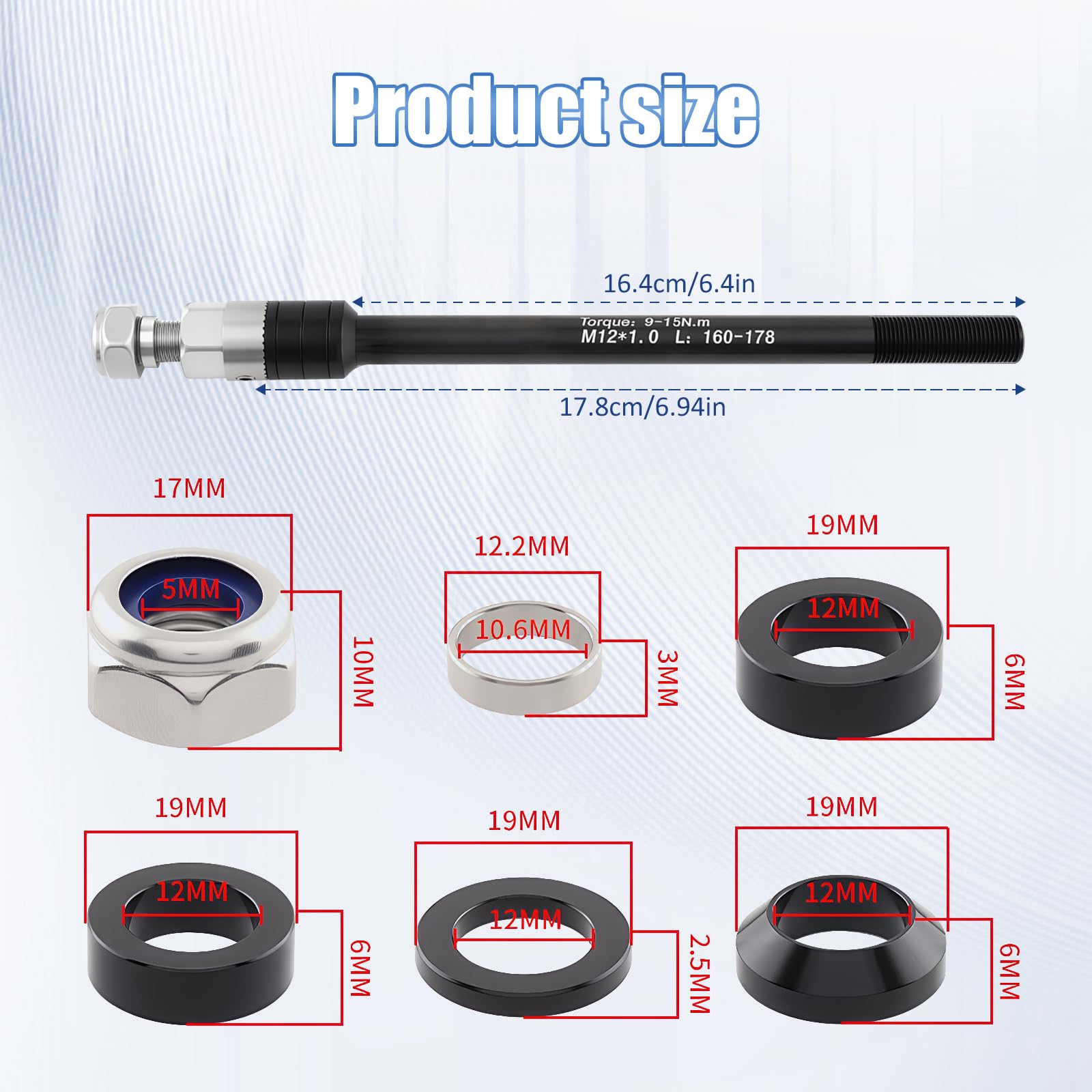 Asse A Innesto Rimorchio Bicicletta,M12 160-178 MM Adattatore Asse Per Bicicletta,Compatibile Con La Maggior Parte Dei Ganci Per Rimorchi Per Biciclette,Con Chiavi A Pedale Esagonali - 2