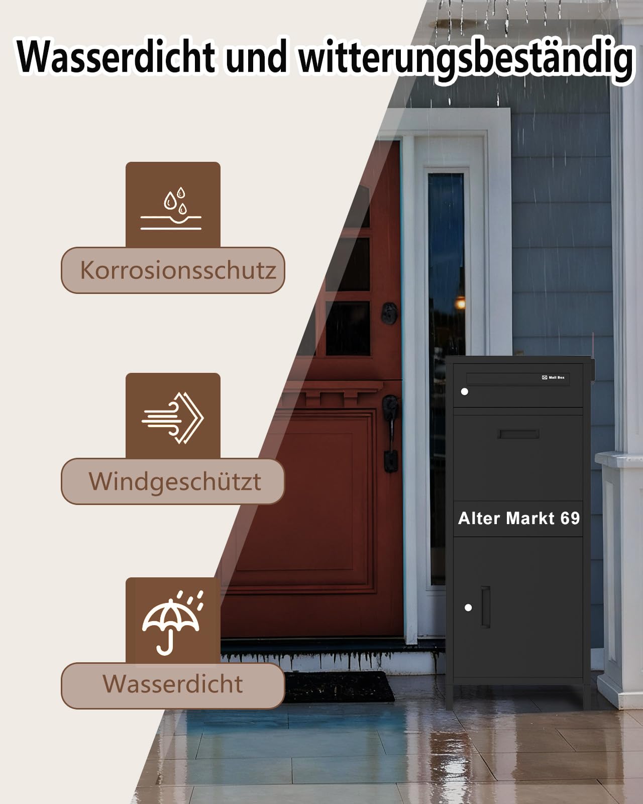 Paketbox Draussen Groß XXLh|Witterungsbeständig Großer Briefkasten mit Paketfach|Personalisierbare Adressaufkleber|Geeignet für Wohnungen, Häuser, Büros und(37 * 46 * 107.5 cm)
