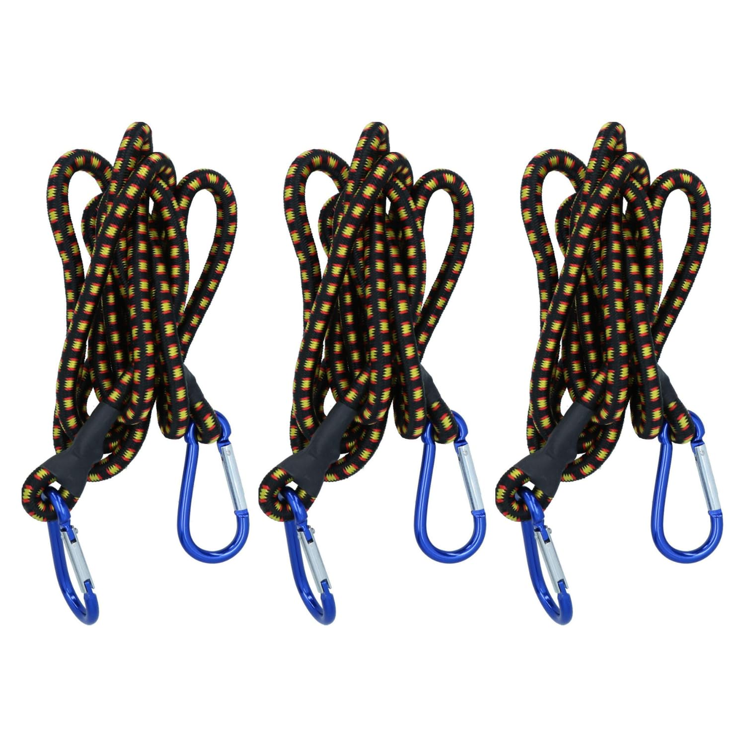 Garden Mile Heavy Duty Bungee Cords with Carabiner Clips | 72” Long Elastic Straps for Tarps, Bike Rack, Camping Gear, Luggage Straps, Roof Rack, Van Accessories, and Outdoor Essentials (3 Pcs)