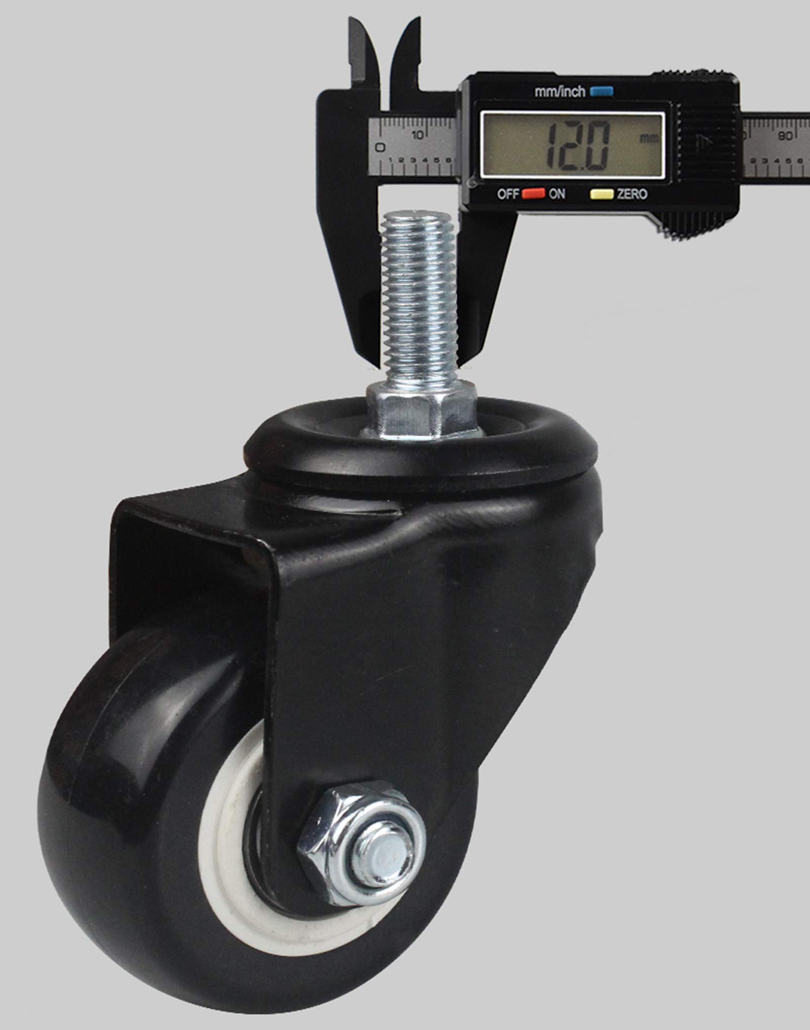 Ruote girevoli per mobili Resistenti, Confezione da 4, Ruote girevoli di Ricambio con Doppi Cuscinetti, Stelo filettato M12 x 30 mm, 75 mm (3 Pollici) con Freno, Misura Universale, poliureta
