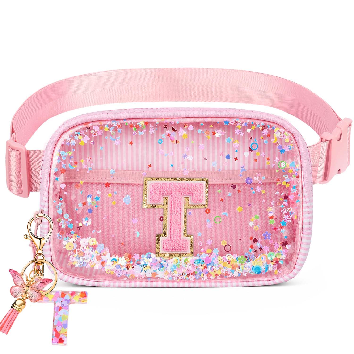 Initial Fanny Pack for Girls - Belt Bag for Teens Kid Teen Girl Kid Birthday Gift Pink T