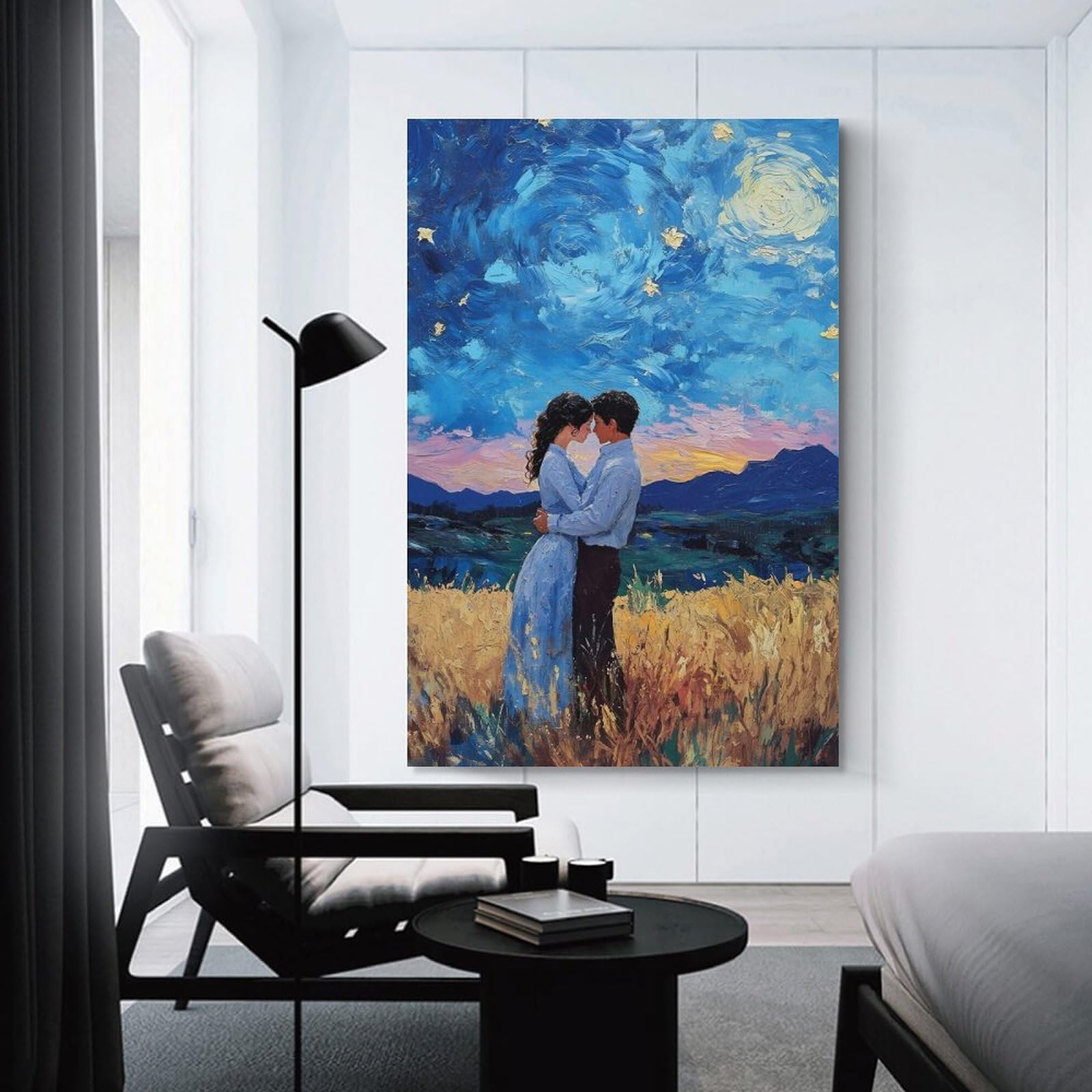 Junmoney Unframe-Style-6 Romantic Couple In Field Painting Canvas Wall Art 24X36inch(60X90cm), For Workspace Walls, Study Corners Or Bedrooms, Wall Art That Adds Style To Work Areas