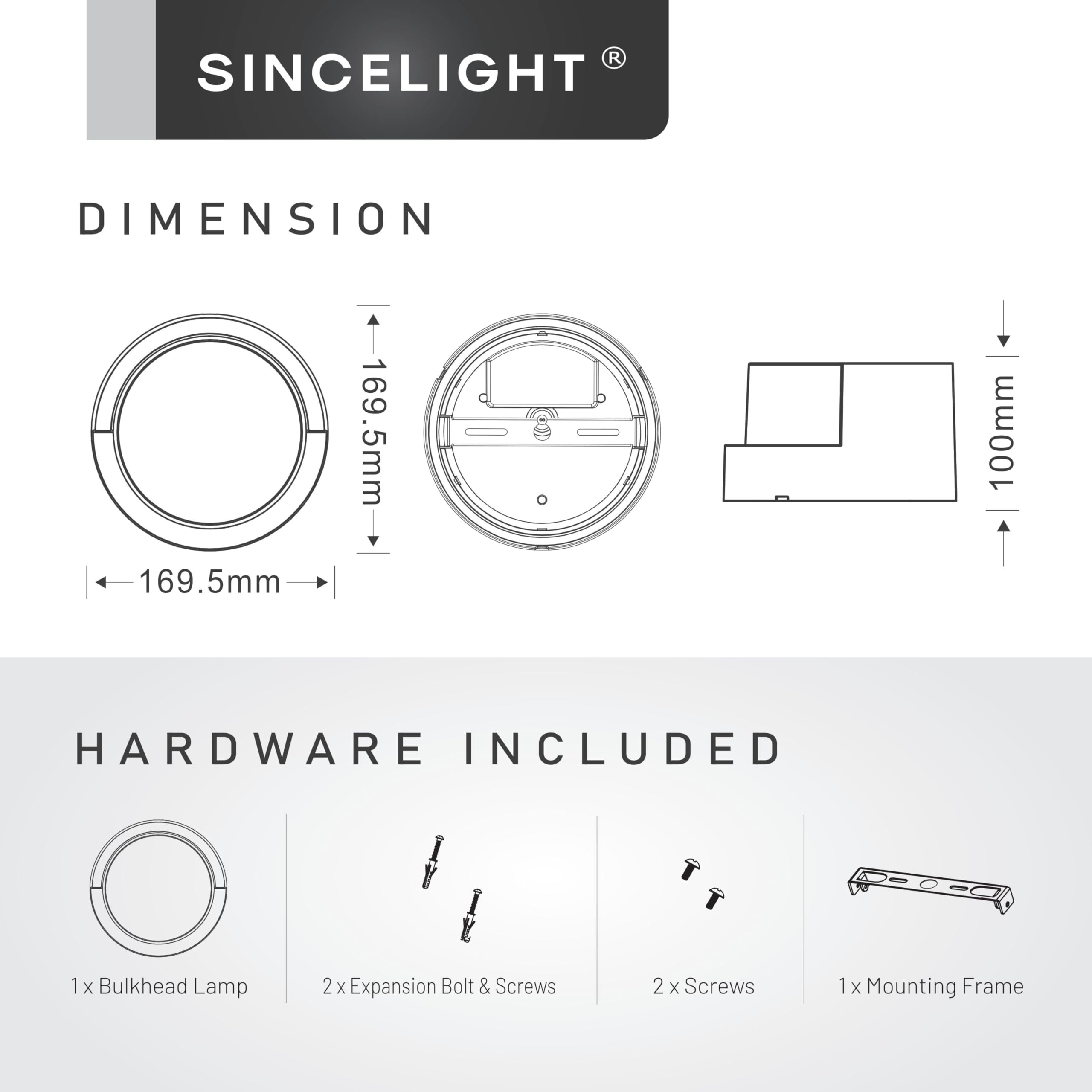 SINCELIGHT Apliques De Exterior LED 14W, IP65 Impermeable