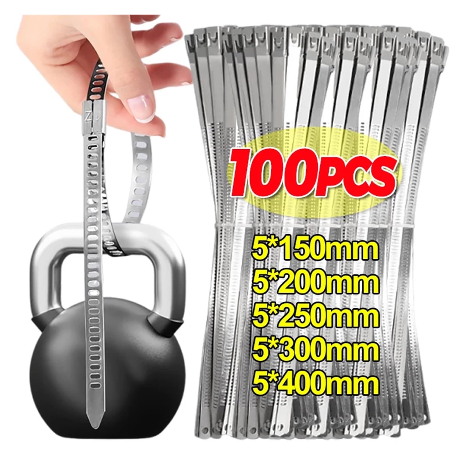 100/10PCS Cavi in ​​Acciaio Inossidabile Fascette In Metallo Fascette Autobloccanti Heavy Duty Anelli di Fissaggio Cinghie for Scarico Avvolge organizzatore(5x300mm,50PCS)