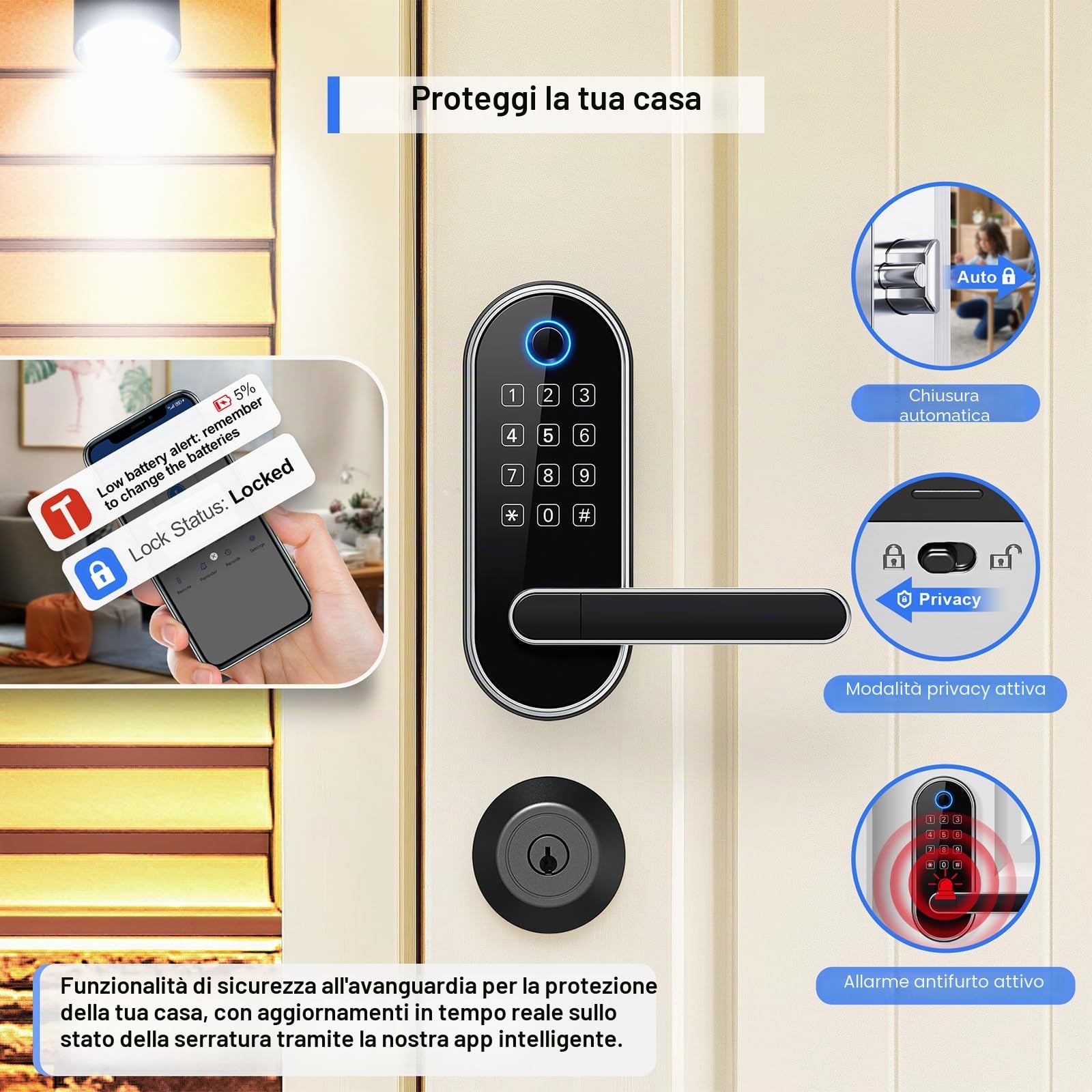 Sifely Smart Lock Serratura per porta senza chiave serratura per porta senza chiave serratura per porta con impronta digitale serratura biometrica per ingresso tastiera con codice serratura digitale