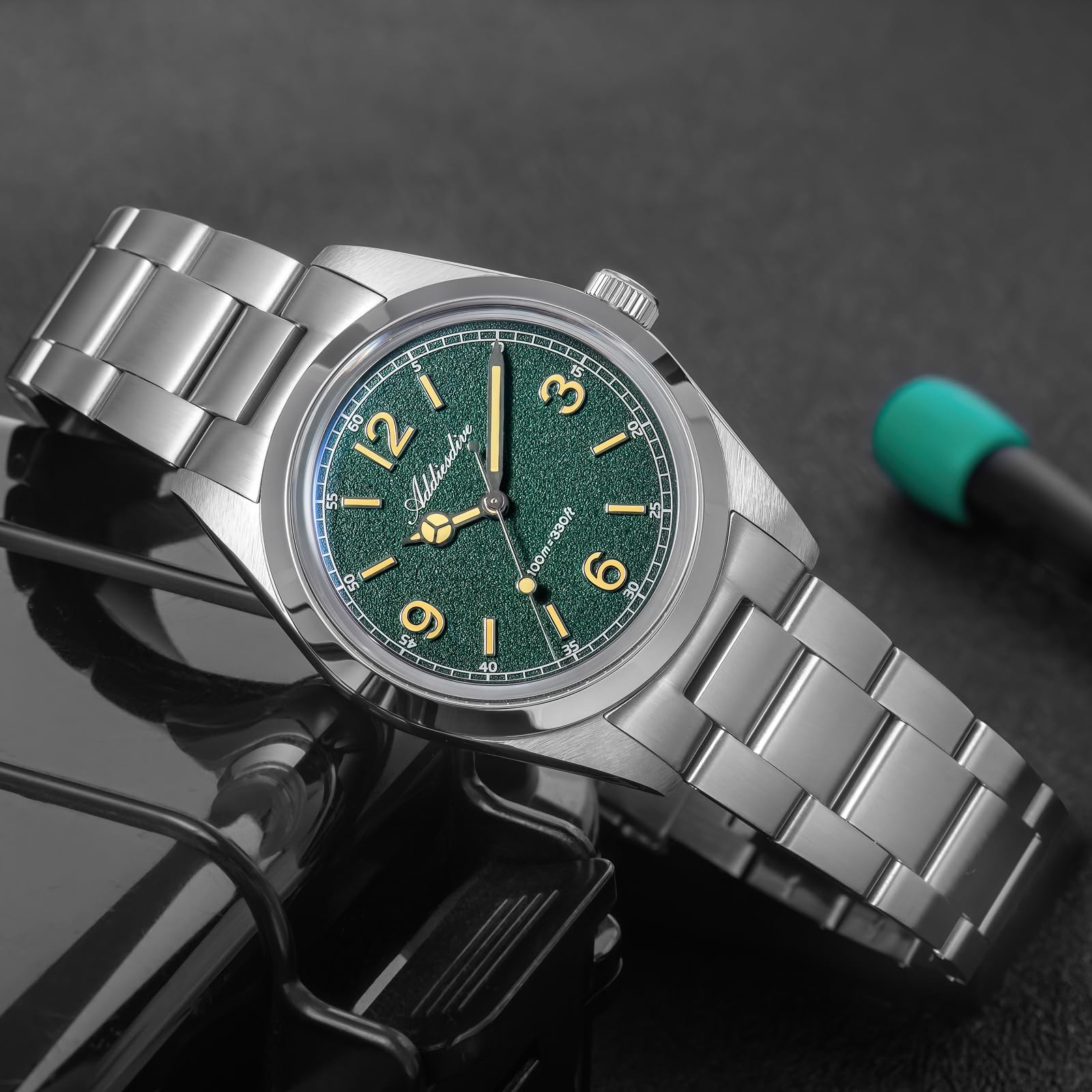 ADDIESDIVE Luxus Herren Quarzuhr Japan VH31 Quarzwerk 100m wasserdichte Edelstahl Armbanduhr BGW9 Super Luminous Bubble Spiegelglas 36mm Herren Analog Uhr AD2518