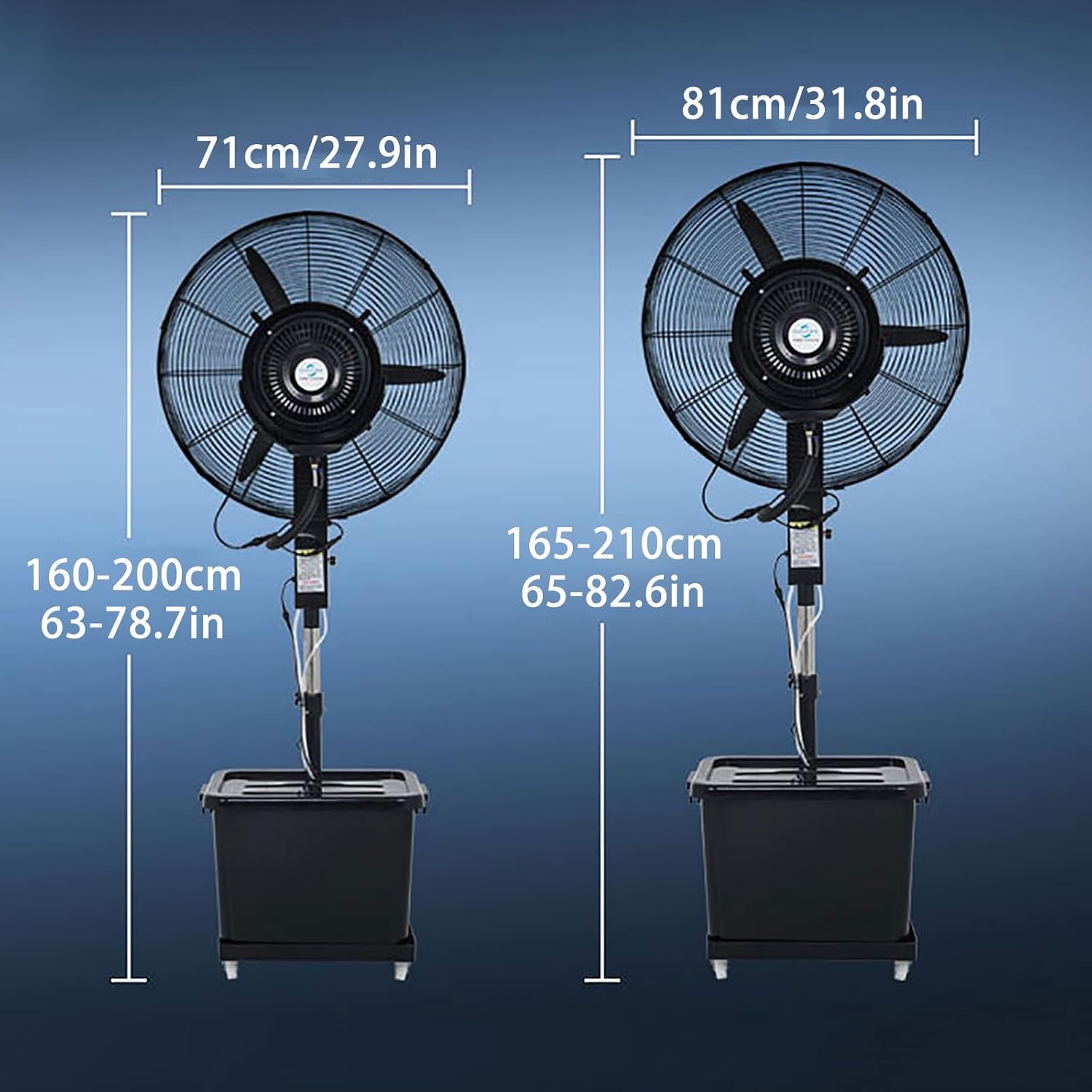Industrial Spray Fan, Outdoor Misting Fan, Oscillating Pedestal Fan, 3 Cooling Speeds, W/Standalone Tank 42L, Adjustable Height, for Home Bedroom Gym or Office/31.8IN, 81CM/31.8IN