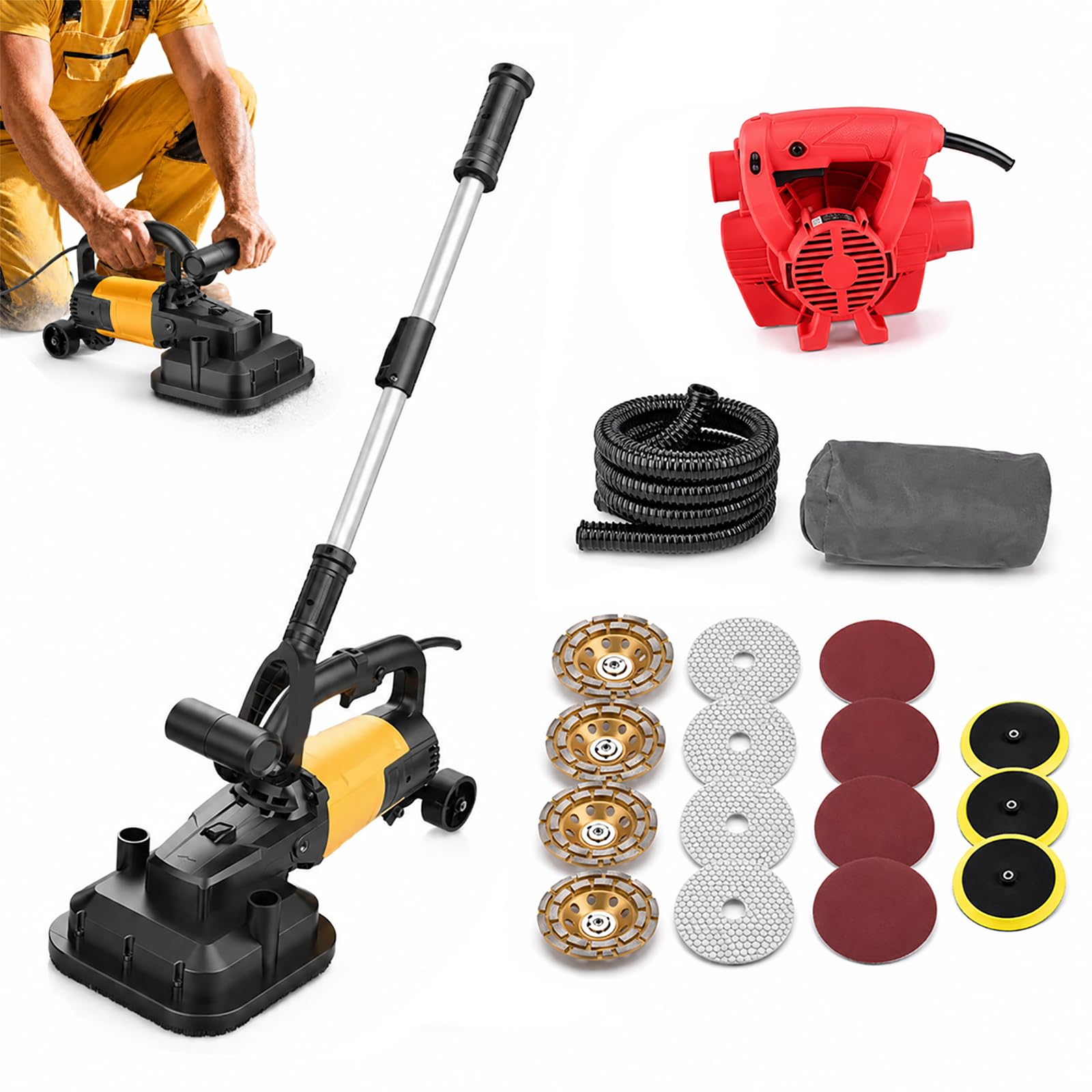 Hcauynn Kitb Handheld Concrete Grinder, 4-Head Concrete Floor Grinding Machine For Garage Floors, Paint Removal, Cement Smoothing & Exterior Preparation