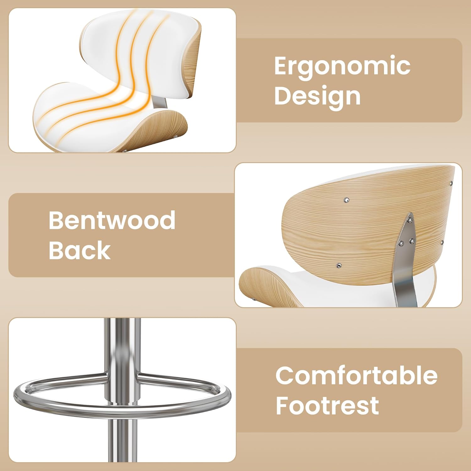 YaFiti Bar Stools, Kitchen Counter Bar Stool Island Barstool with Back Set of 3, Snow White