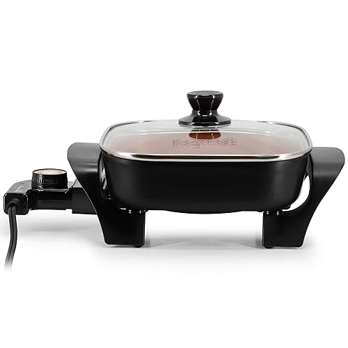 Miniatura 2 de MegaChef Sartén eléctrica con tapa de vidrio templado, revestimiento antiadherente de cobre y control de temperatura ajustable, versátil