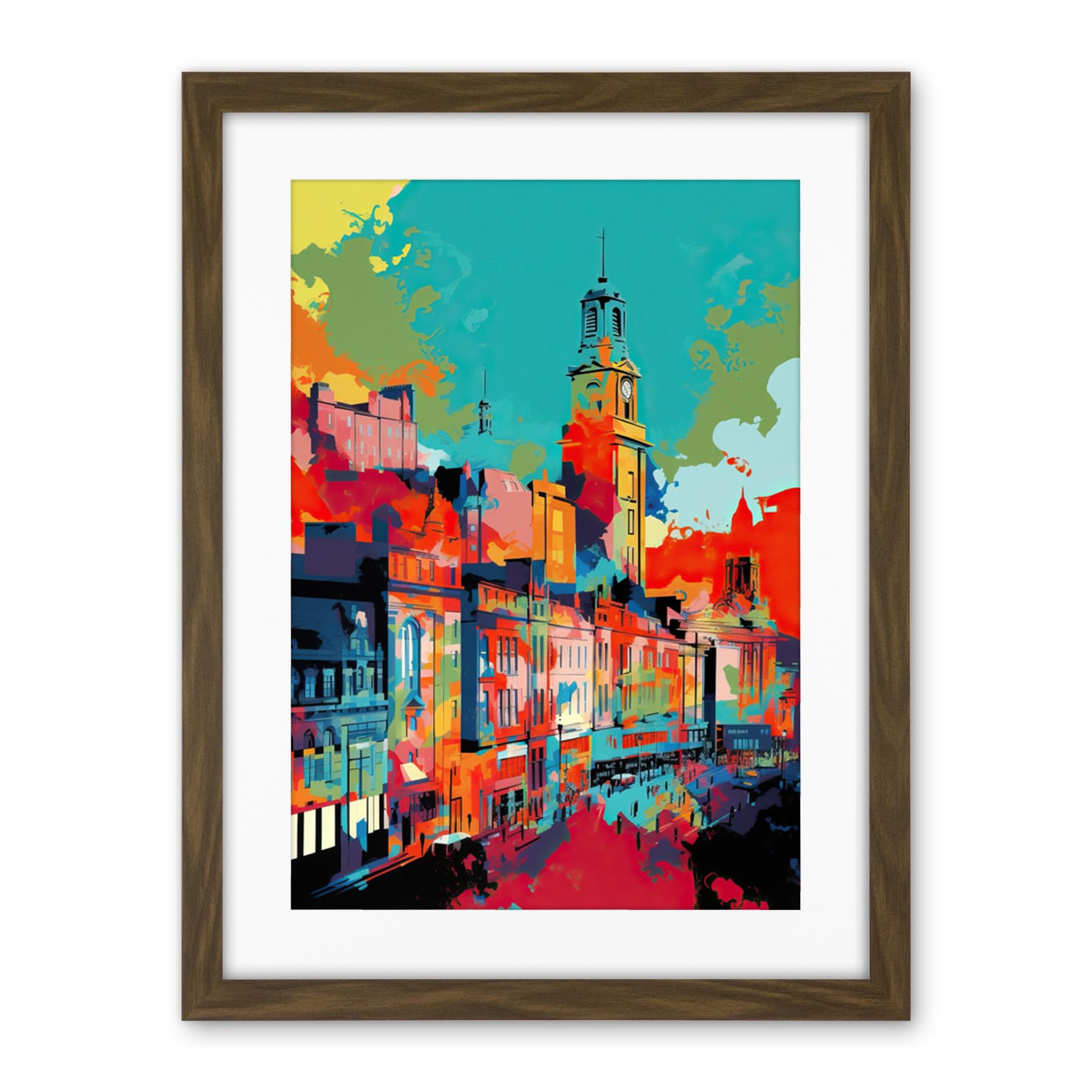 Artery8 Nottingham City England Cityscape Vibrant Abstract Artwork Framed Wall Art Print 18X24 Inch
