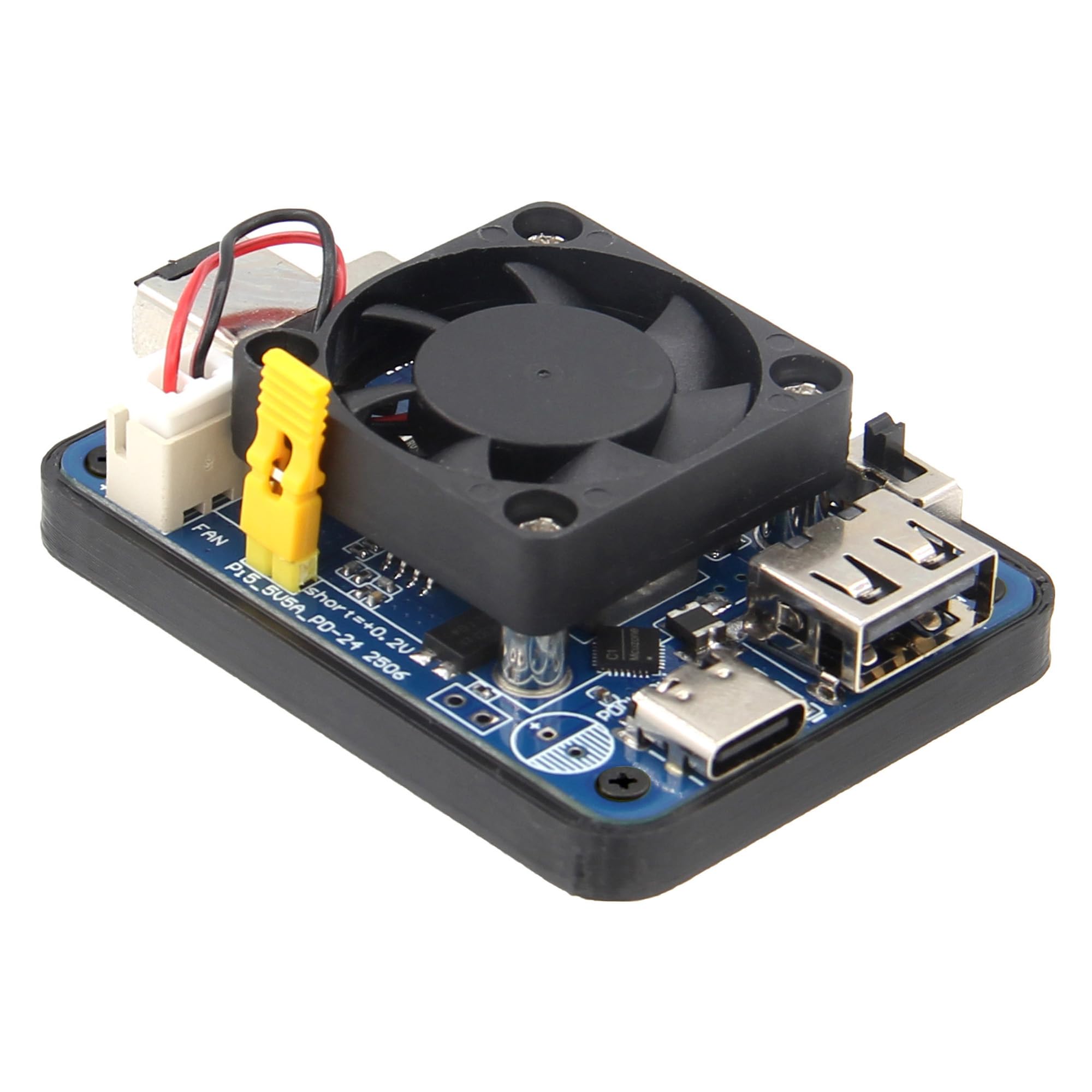 Geekworm Strommodul für Raspberry Pi 5, Stabiler 5V/5A Ausgang | Zwei Ausgänge, zwei Eingänge, 30W Breitspannung, Passend für RPi CM4, Abnehmbarer Lüfter
