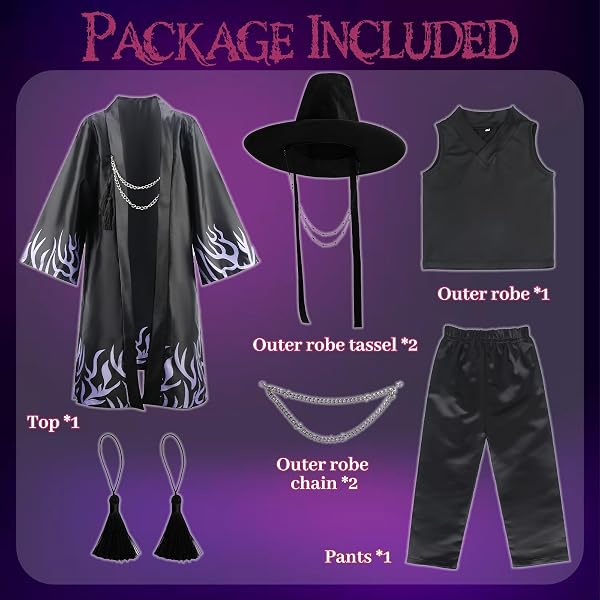 XupQisut Kpop - Costume de cosplay pour garçon - Chanteur pop anime - Costume d'idole - Chapeaux noirs - Robe, haut, pantalon, jeu de rôle - Ensemble complet pour carnaval, Halloween, fête - 2
