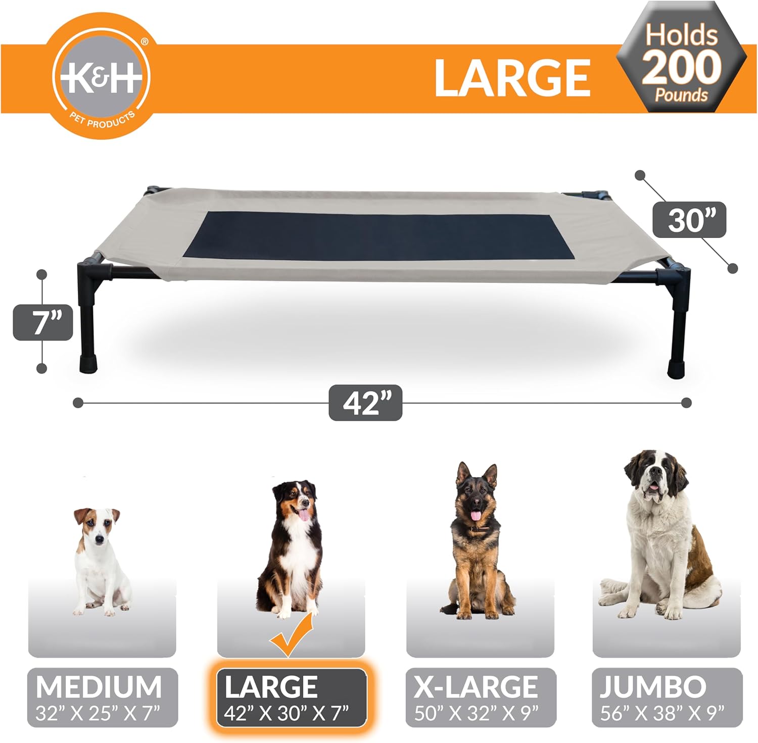 review K&H Pet Products Dog Cots Beds for Large Dog- Elevated Outdoor Dog Cot Bed- Raised Dog Hammock Cooling Bed- Washable, Portable Dog Cot- Heavy Duty Durable Metal Frame, Large, Taupe/Black Mesh