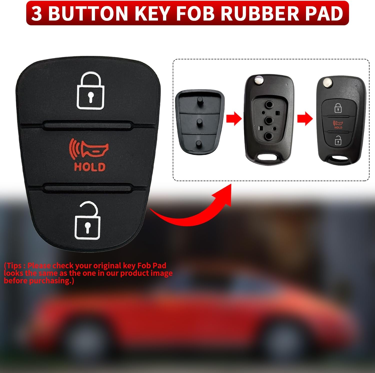Key Fob Button Pad Replacement for Kia Soul 2013 2012 2011 2010 / Kia Rio / Kia Sportage 2012-2014 Car Keyless Entry Remote Control 3 Button Rubber Cover Flip Key Fob Case Shell Insert Keypad - 2 Pack
