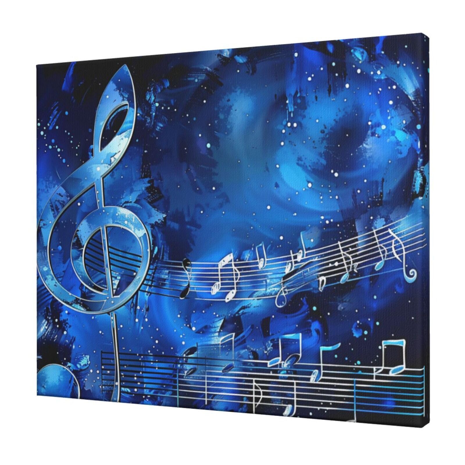 YKLJG Blue Music Printed Wall Art Canvas Prints 60x50 CM Wooden Framed Picture Painting Artwork for Bedroom Kitchen Home Office Decor