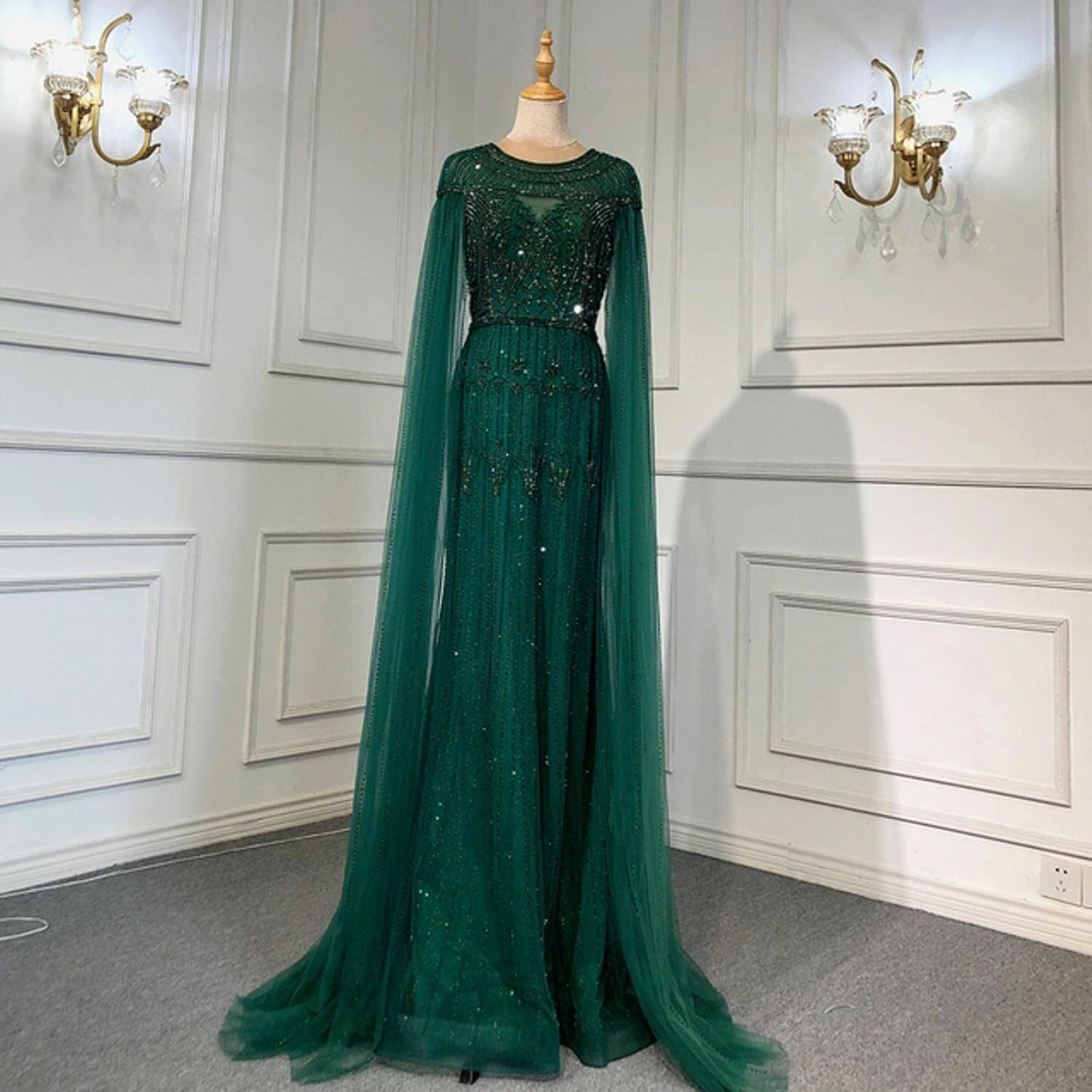 Gold Arabic Luxury Cape Sleeves Evening Dresses Gowns 2025 Beaded A-Line For Women Party LA71598 main image 1