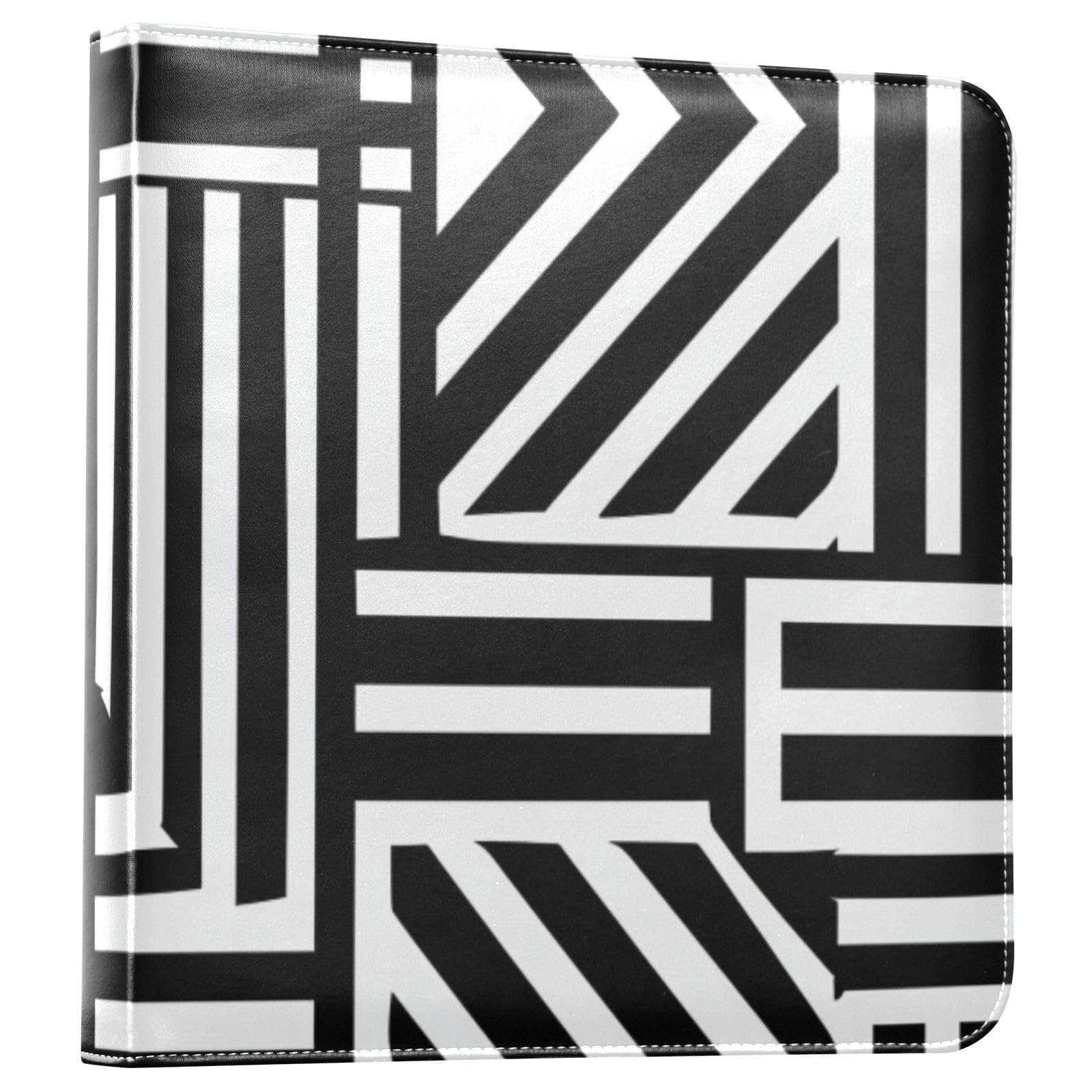 JIPONI Black and White Lines Pattern Large Photo Album, DIY Leather Cover Scrapbook Albums for 4x6 5x7 6x8 Pictures, Self Adhesive Memory Book for Wedding, Baby, Family