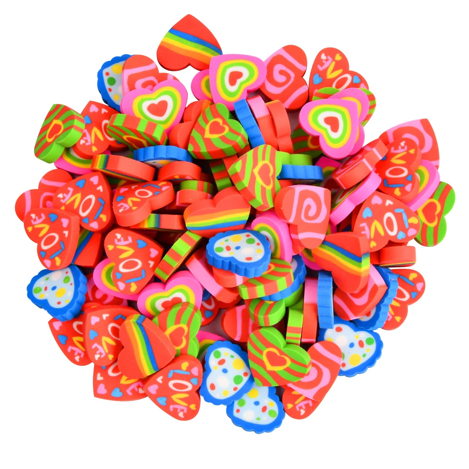 100 Pezzi Gomme da Cancellare per Bambini, a Forma di Amore, Mini Divertenti e Colorate, per Premi Compiti, in Classe, Regali