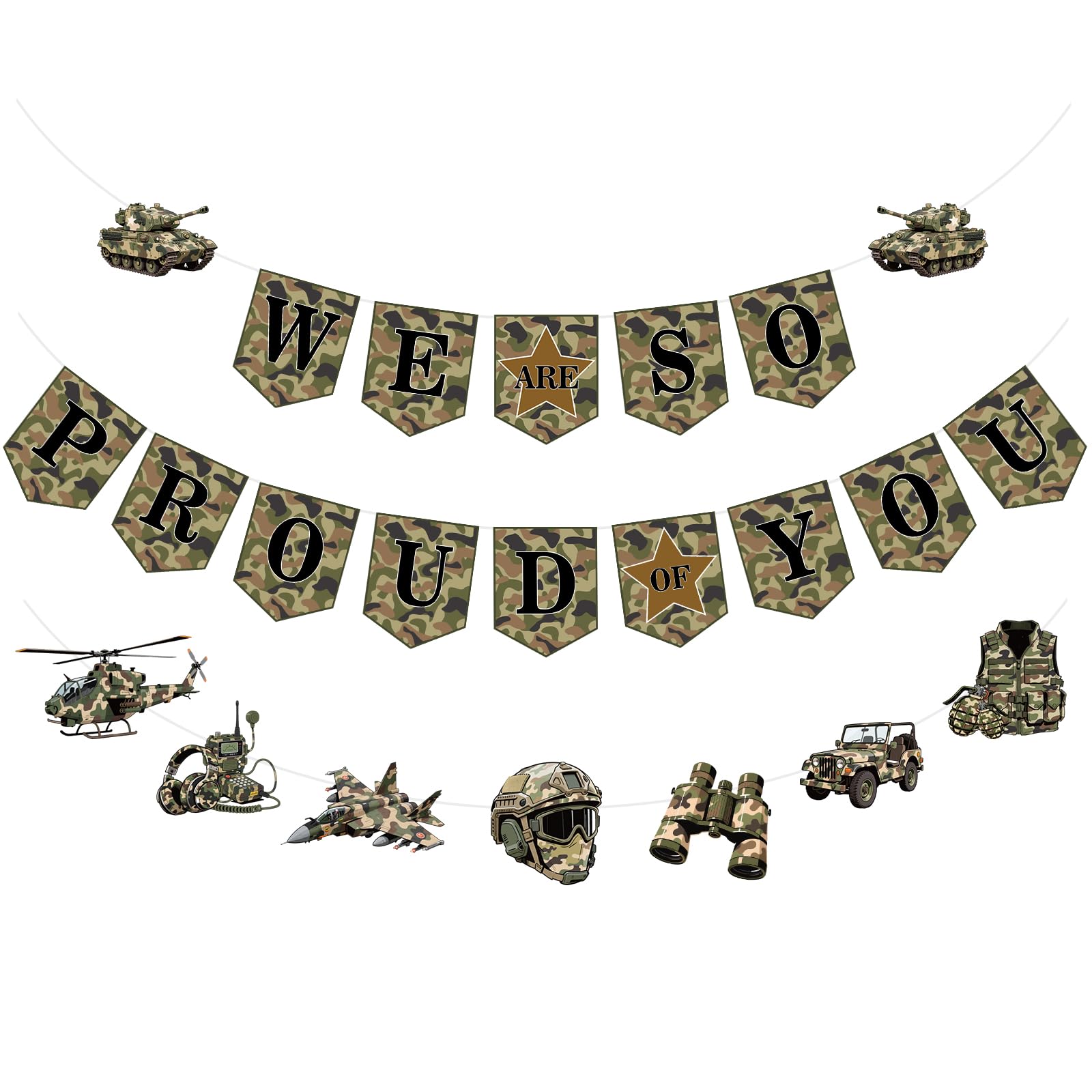 Camouflage We Are So Proud of You Banner Military Retirement Party Decorations Patriotic Soldier Appreciation Banner for Memorial Day Deployment
