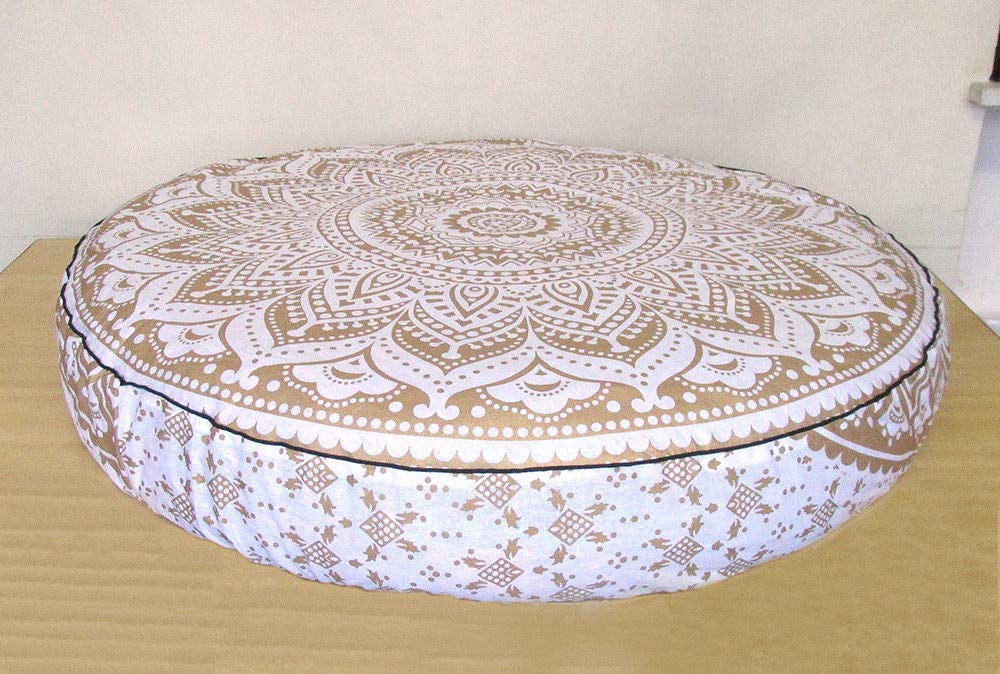 Hemsi-77 Floor Pillow Cover Decorative Mandala Pillow Sham Camel Indian Bohemian Ottoman Poufs Cover Pom Pom Pillow Cases Outdoor Cushion Cover