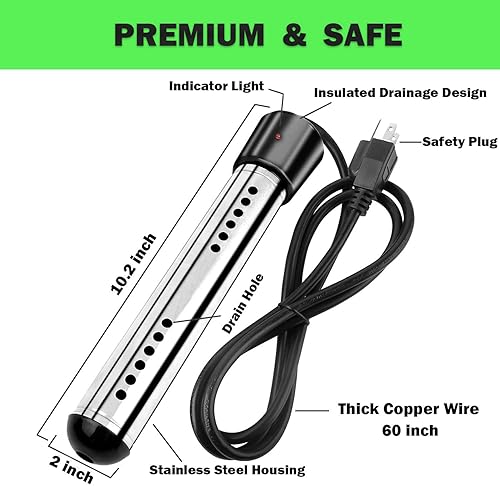 Miniatura 3 de Calentador de agua de inmersión de 2000 W, calentador de agua portátil con termómetro LCD digital, calentador de agua sumergible eléctrico con