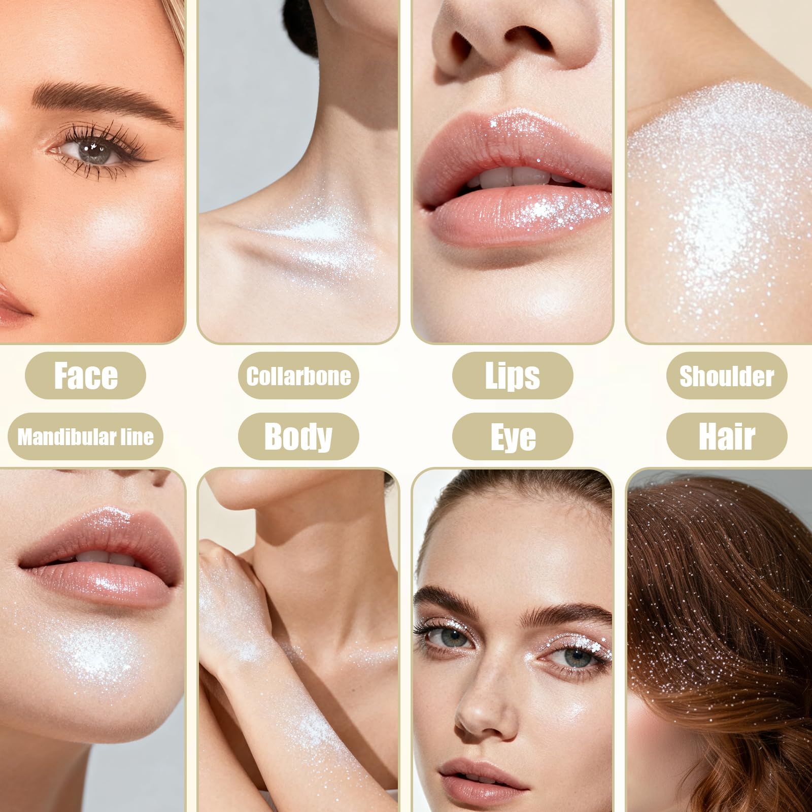 Spray glitterato da 80 ml, impermeabile, per il viso, per capelli e corpo, nebbia ultra fine, copertura uniforme, make up veloce e brillante (01 bianco perla)