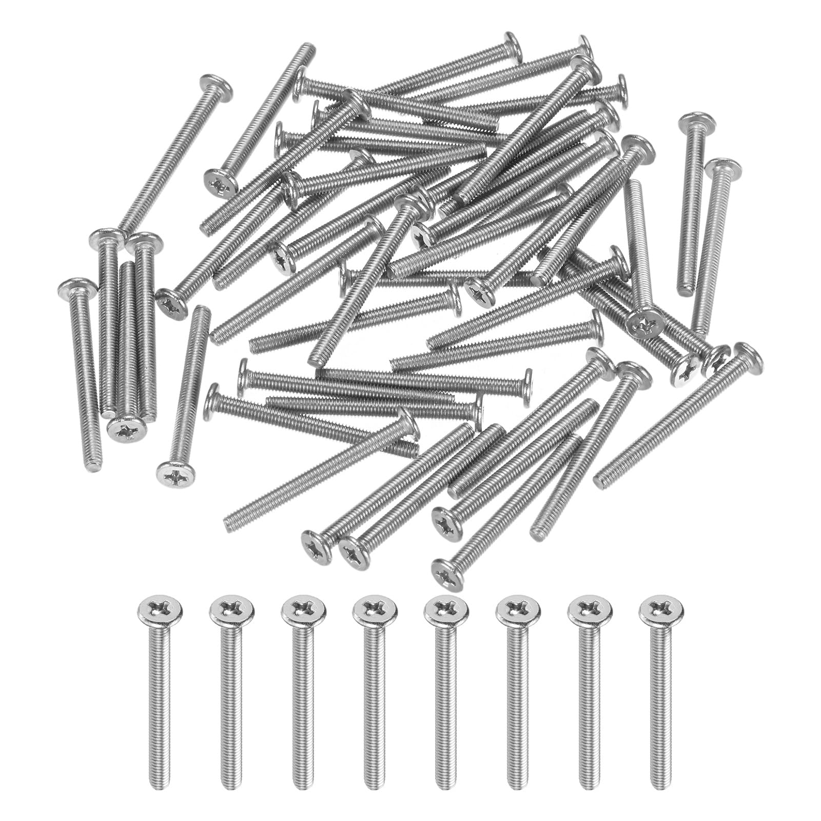 M METERXITY 100-Pack Flat Head Machine Screws, M3x30mm 304 Stainless Steel Phillips Drive Tiny Screws for Machinery/Equipment, Cross Drive Hardware Fastener