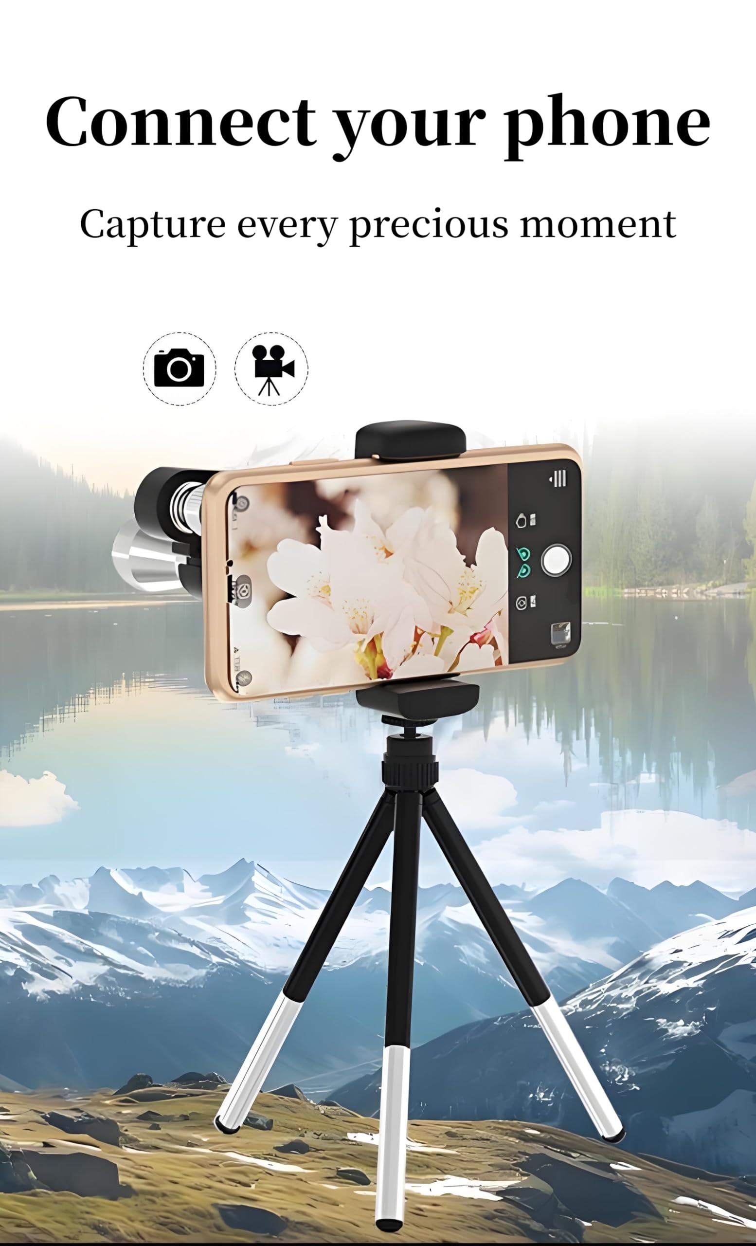 Mengshen 8x20 Monokular Teleskop Silber 8X Vergrößerung mit Handy Halter Adapter Tragbar für Outdoor Reise Vogelbeobachtung