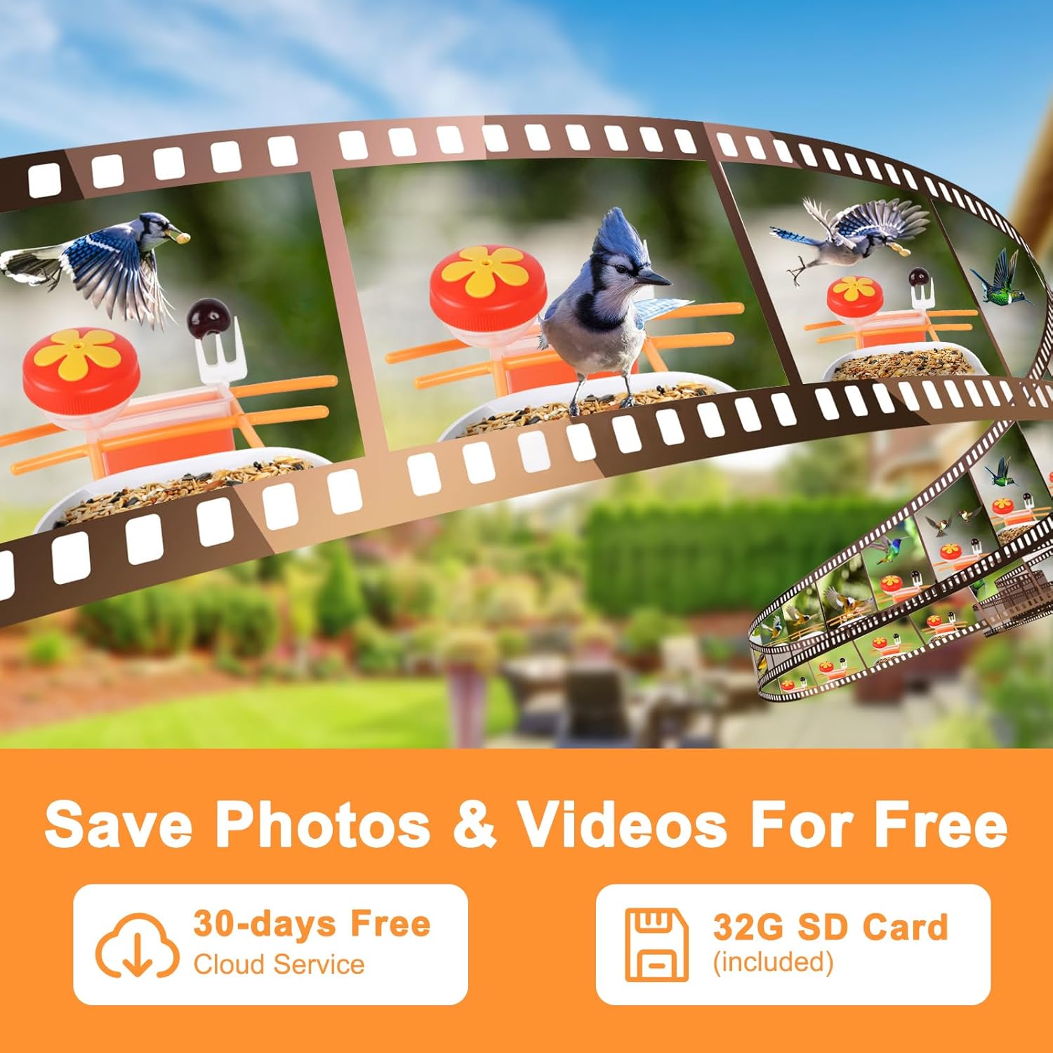 Bird Feeder with Camera,1080P HD,160° Wide Angle,AI Recognition, 1.8L Capacity 32G SD Card, Solar Powered, 50Pcs DIY Bird Stickers for Outdoor Garden