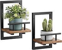 SBOSBO Floating Plant Shelves for Wall - Indoor Wall Planters with Guardrail, 20lb Capacity, 2 Pack for Bedroom, Living Room Decor