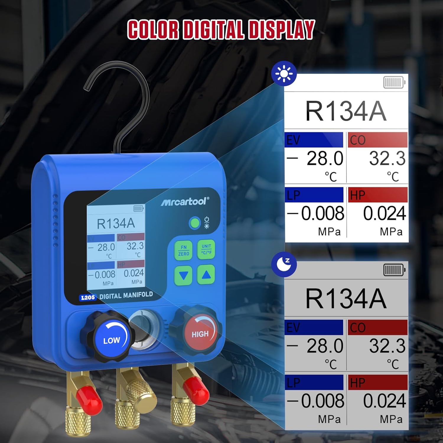 HVAC Gauges, Manifold AC Gauge Set Digital Manifold HVAC Gauges with Double Pressure&Temp Test Manifold Digital Vacuum Pressure Temp Car Air Conditioning Tester(Upgrad Single Test Data)