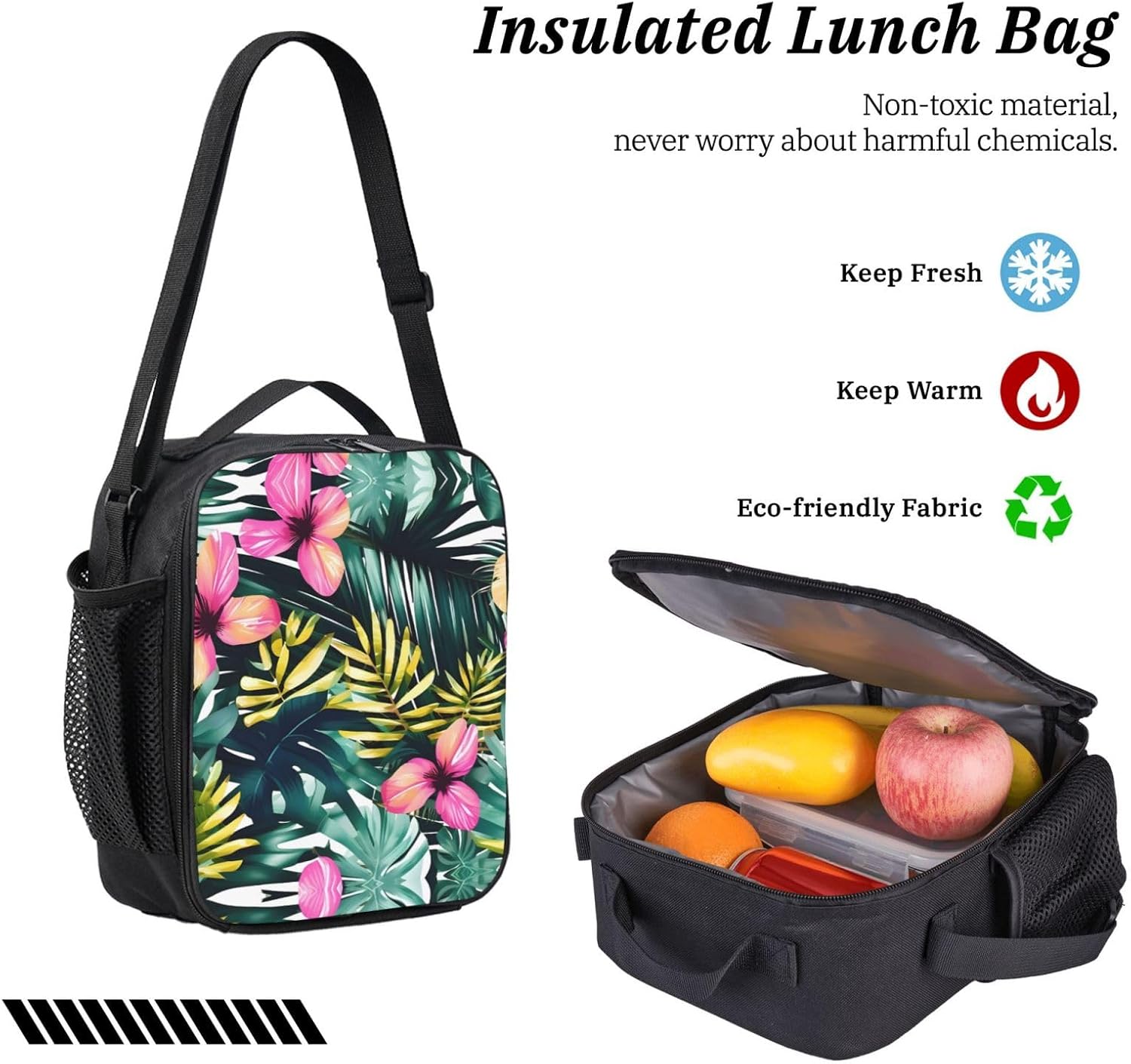 Tropical Summer Hawaiian Flower Palm Leaves print 3 Piece Backpack Bags with Lunch Box Pencil Case Set for Travel Work Camping Unisex