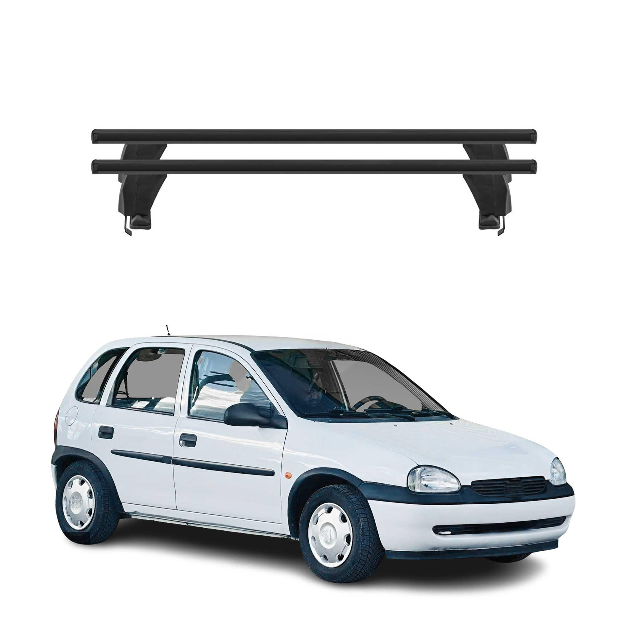 Menabo Barres de toit transversales compatibles avec Opel Corsa B 1993-2000 | Porte-vélos Barres de toit Barres de toit Barres de toit Support de toit en aluminium 2 pièces Noir