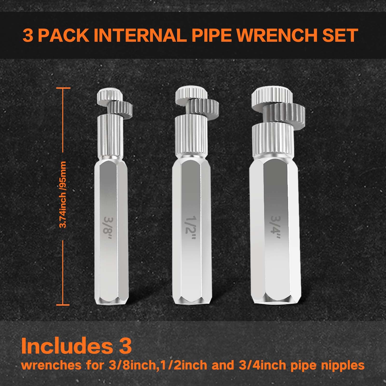 Juego de llaves de tubo internas de 3 piezas, juego de extractor de pezones de tubo con muesca hexagonal inferior, capacidad de tubo de 3/8 pulgadas, 1/2 pulgadas y 3/4 pulgadas, perfecto para