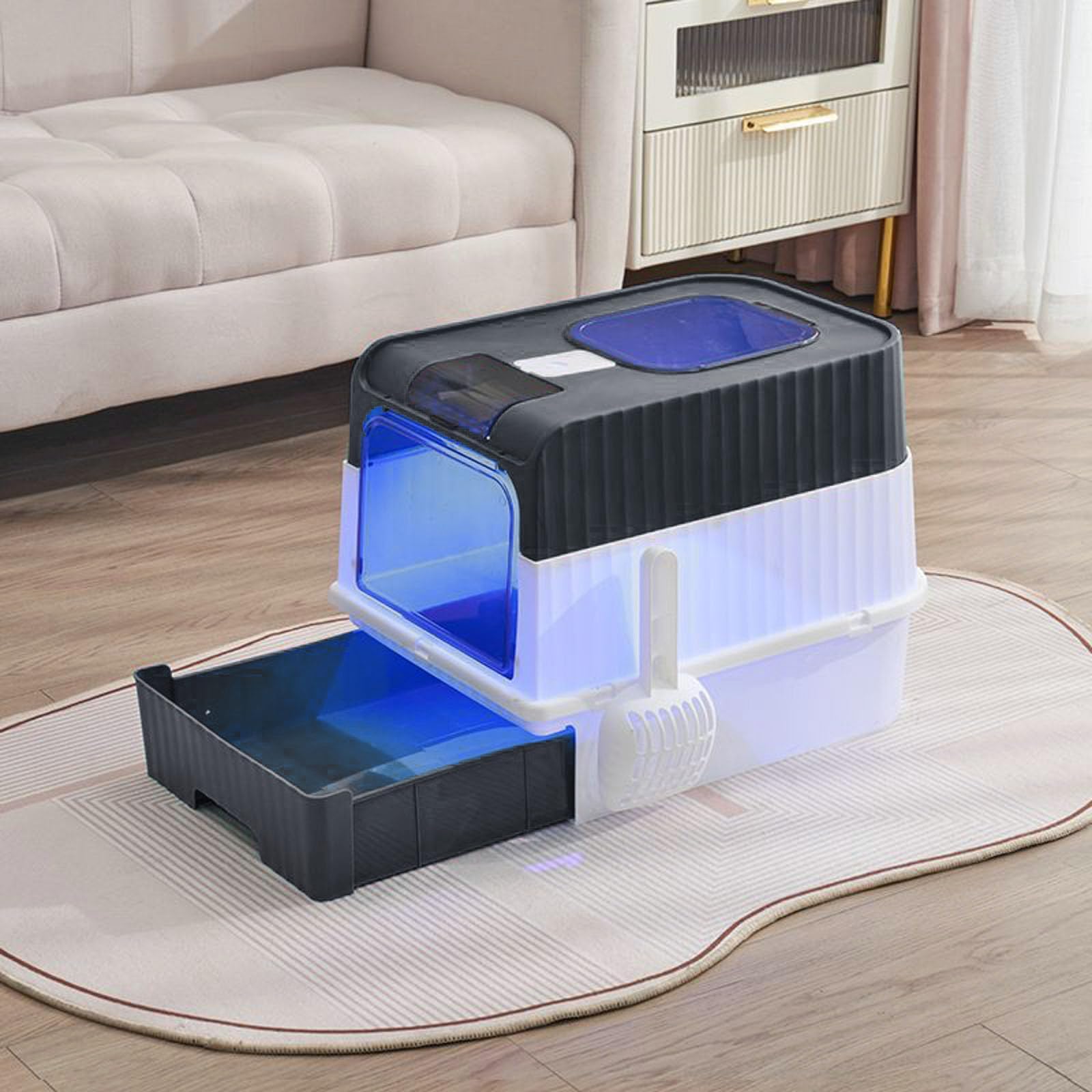 Lettiera autopulente per gatti, pieghevole, con coperchio e paletta, design con ingresso frontale per un facile accesso, portatile e facile da pulire (grigio)