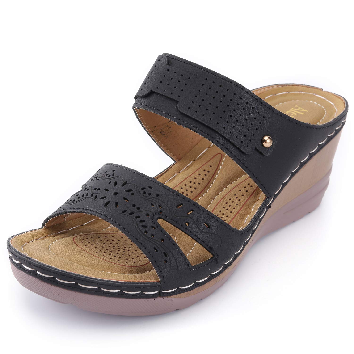 Alexis Leroy Women’s Comfortable Open Toe Crisscross Straps Slip on Wedge Sandals